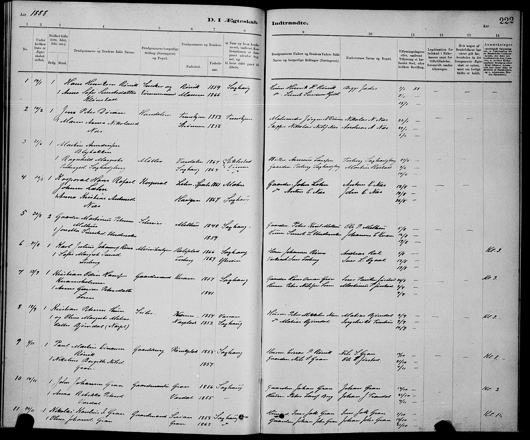Ministerialprotokoller, klokkerbøker og fødselsregistre - Nord-Trøndelag, SAT/A-1458/730/L0301: Parish register (copy) no. 730C04, 1880-1897, p. 222