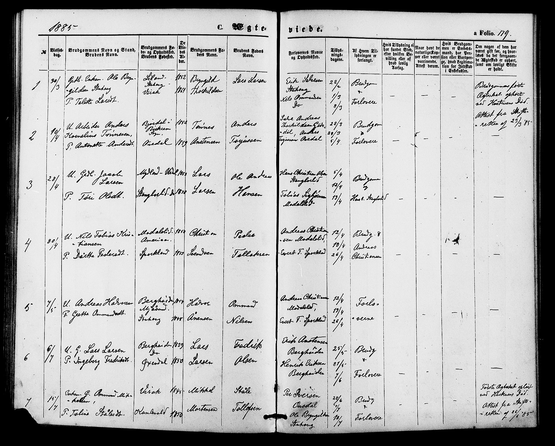 Bakke sokneprestkontor, SAK/1111-0002/F/Fa/Faa/L0007: Parish register (official) no. A 7, 1877-1886, p. 179