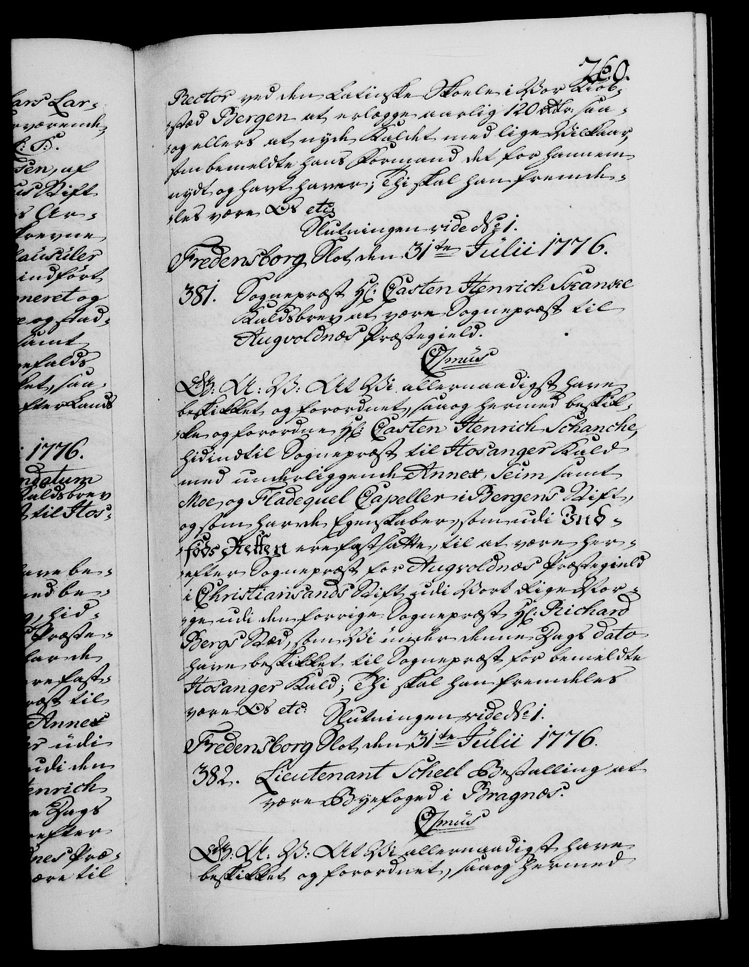 Danske Kanselli 1572-1799, RA/EA-3023/F/Fc/Fca/Fcaa/L0047: Norske registre, 1776-1778, p. 260a