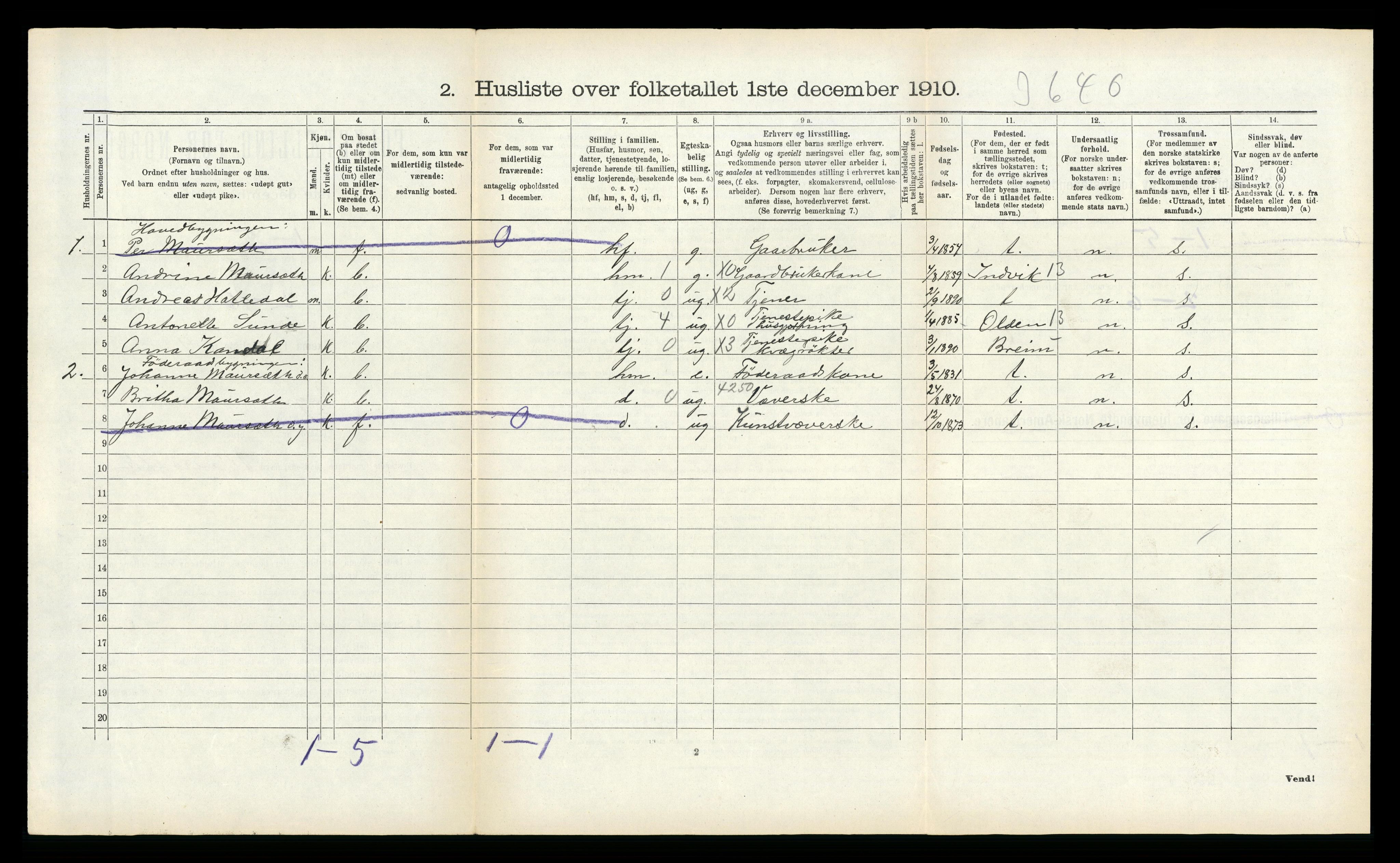 RA, 1910 census for Stryn, 1910, p. 766