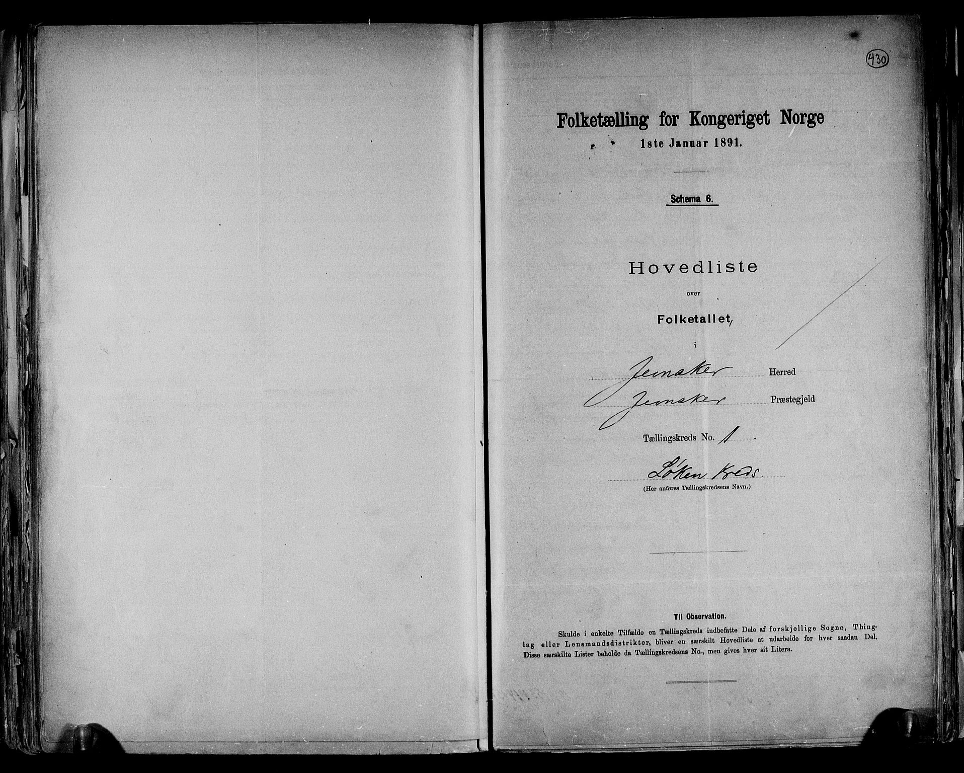 RA, 1891 census for 0532 Jevnaker, 1891, p. 4