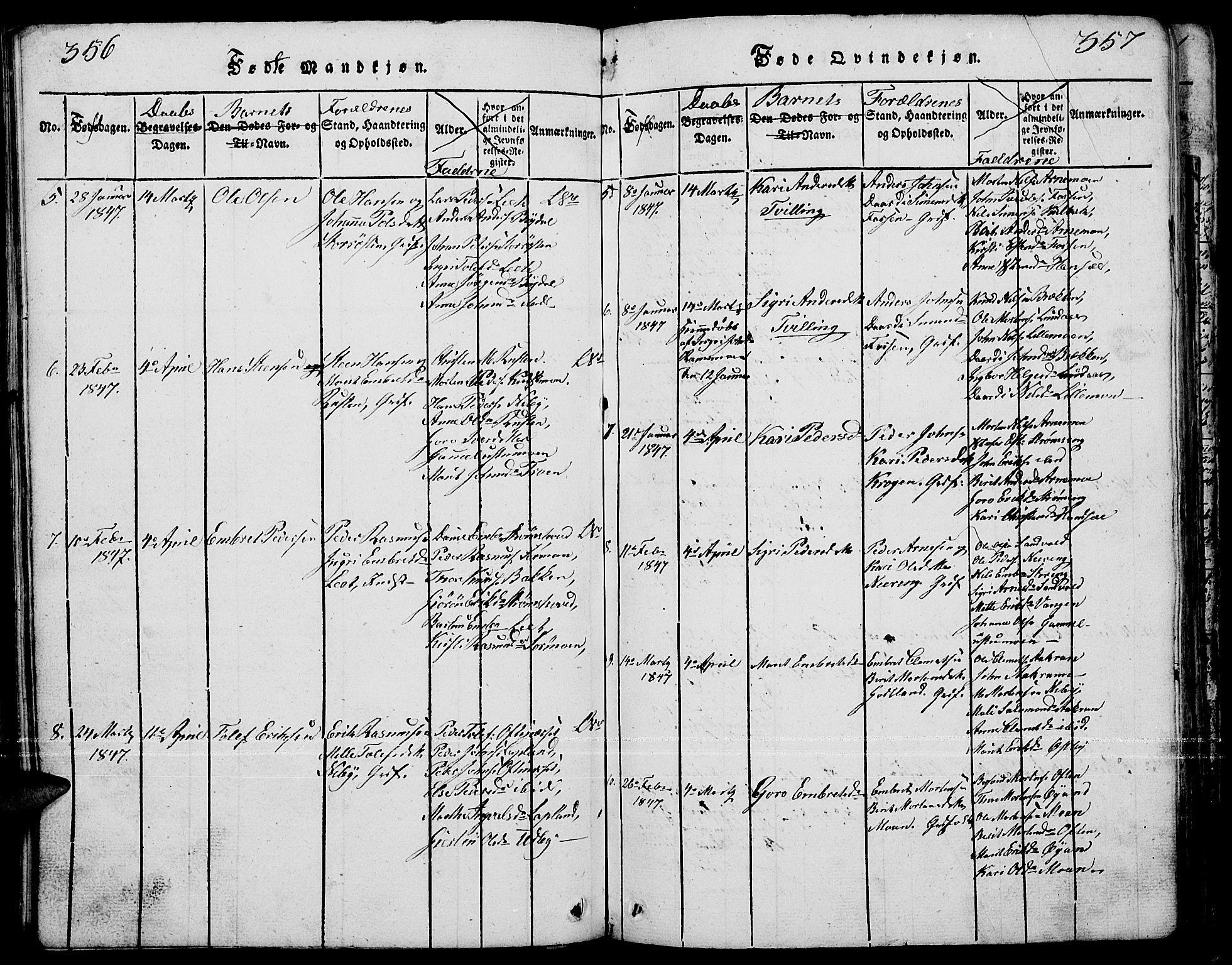 Tynset prestekontor, SAH/PREST-058/H/Ha/Hab/L0001: Parish register (copy) no. 1, 1814-1859, p. 356-357