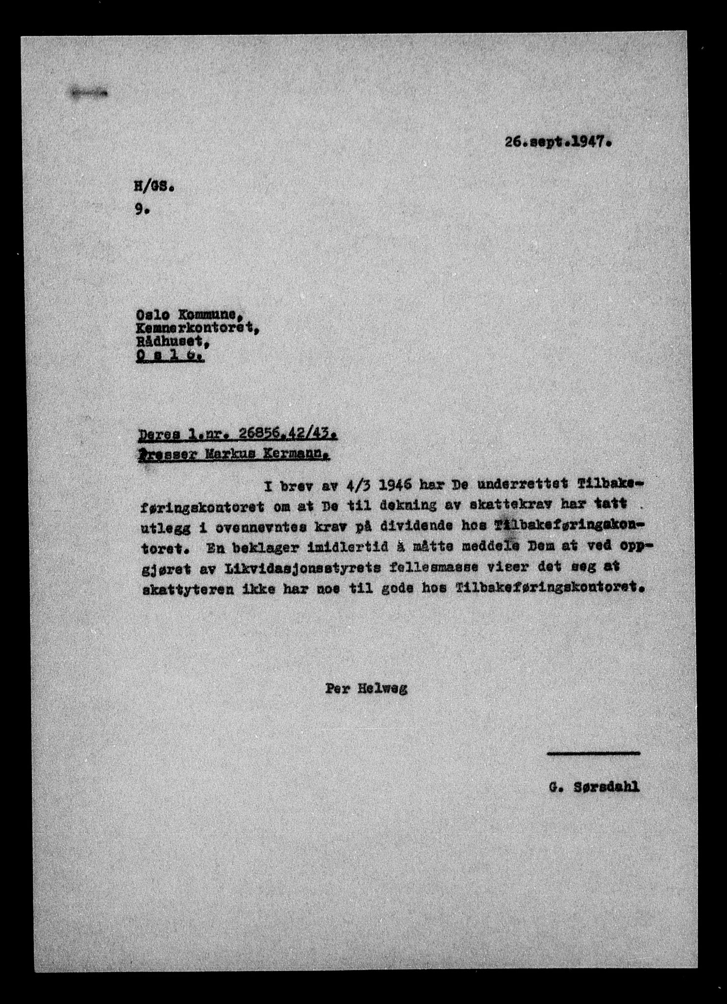 Justisdepartementet, Tilbakeføringskontoret for inndratte formuer, AV/RA-S-1564/H/Hc/Hcc/L0951: --, 1945-1947, p. 4