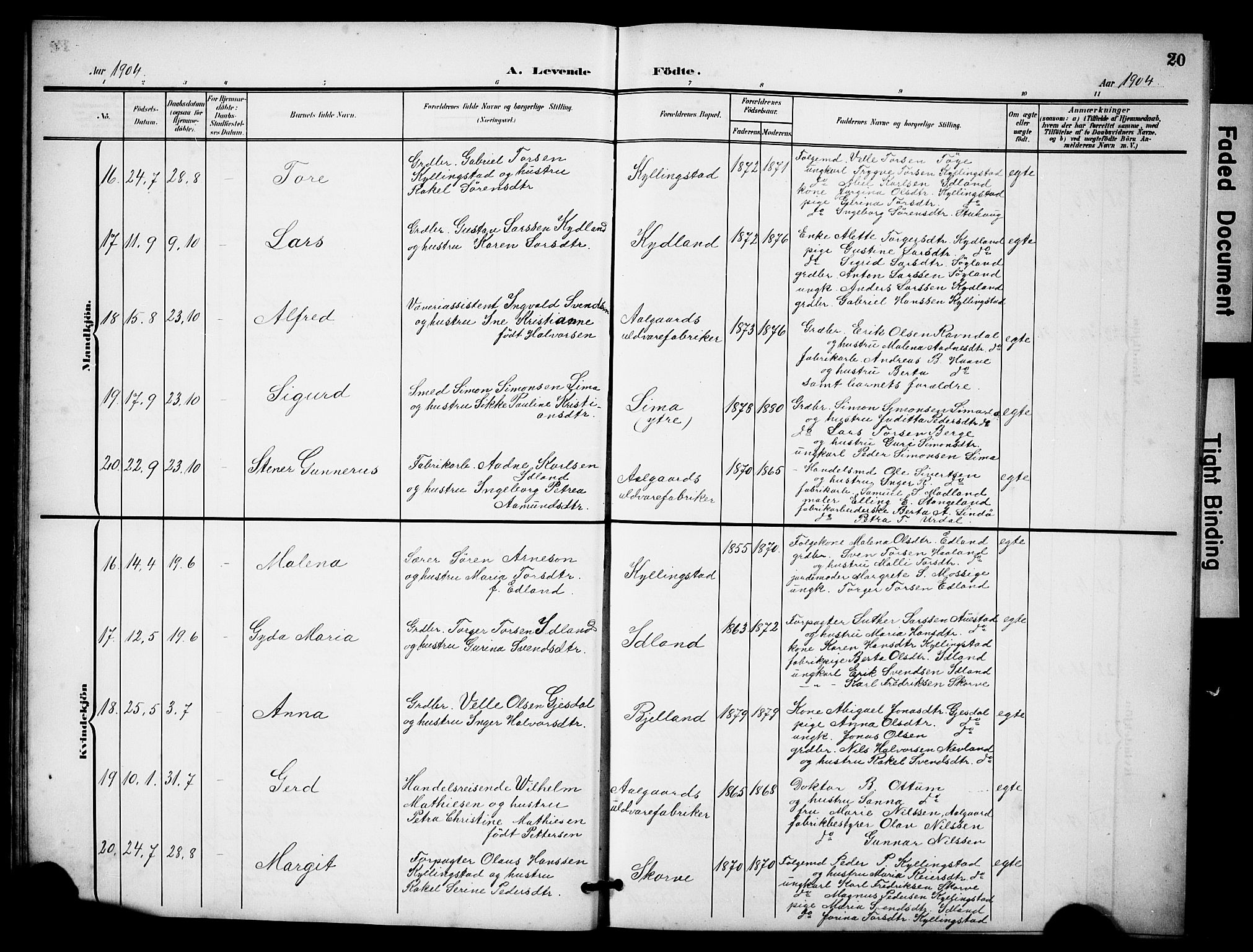 Lye sokneprestkontor, AV/SAST-A-101794/001/30BB/L0009: Parish register (copy) no. B 9, 1902-1923, p. 20