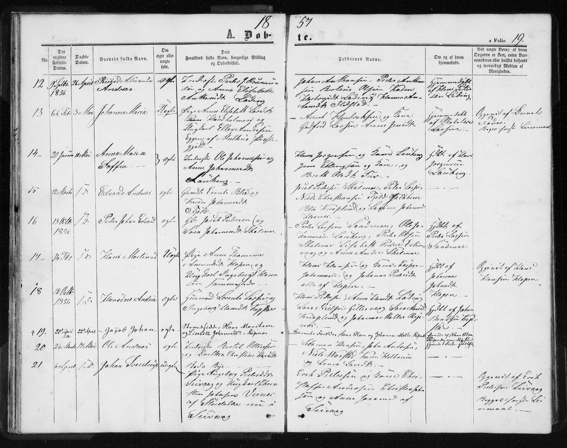 Ministerialprotokoller, klokkerbøker og fødselsregistre - Nordland, SAT/A-1459/801/L0028: Parish register (copy) no. 801C03, 1855-1867, p. 19