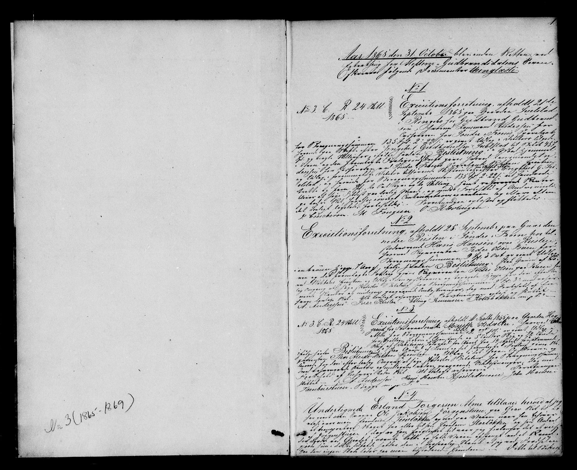 Mellom-Gudbrandsdal sorenskriveri, SAH/TING-038/H/Hb/L0004: Mortgage book no. 4, 1865-1869, p. 1