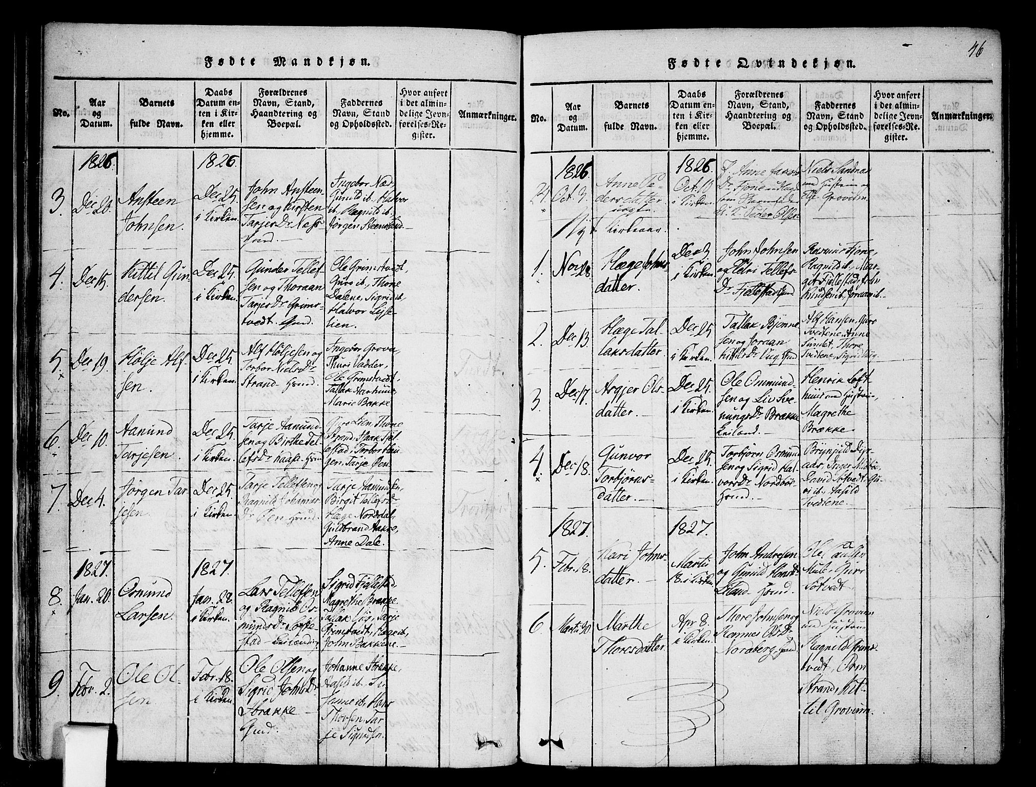 Nissedal kirkebøker, SAKO/A-288/F/Fa/L0002: Parish register (official) no. I 2, 1814-1845, p. 46