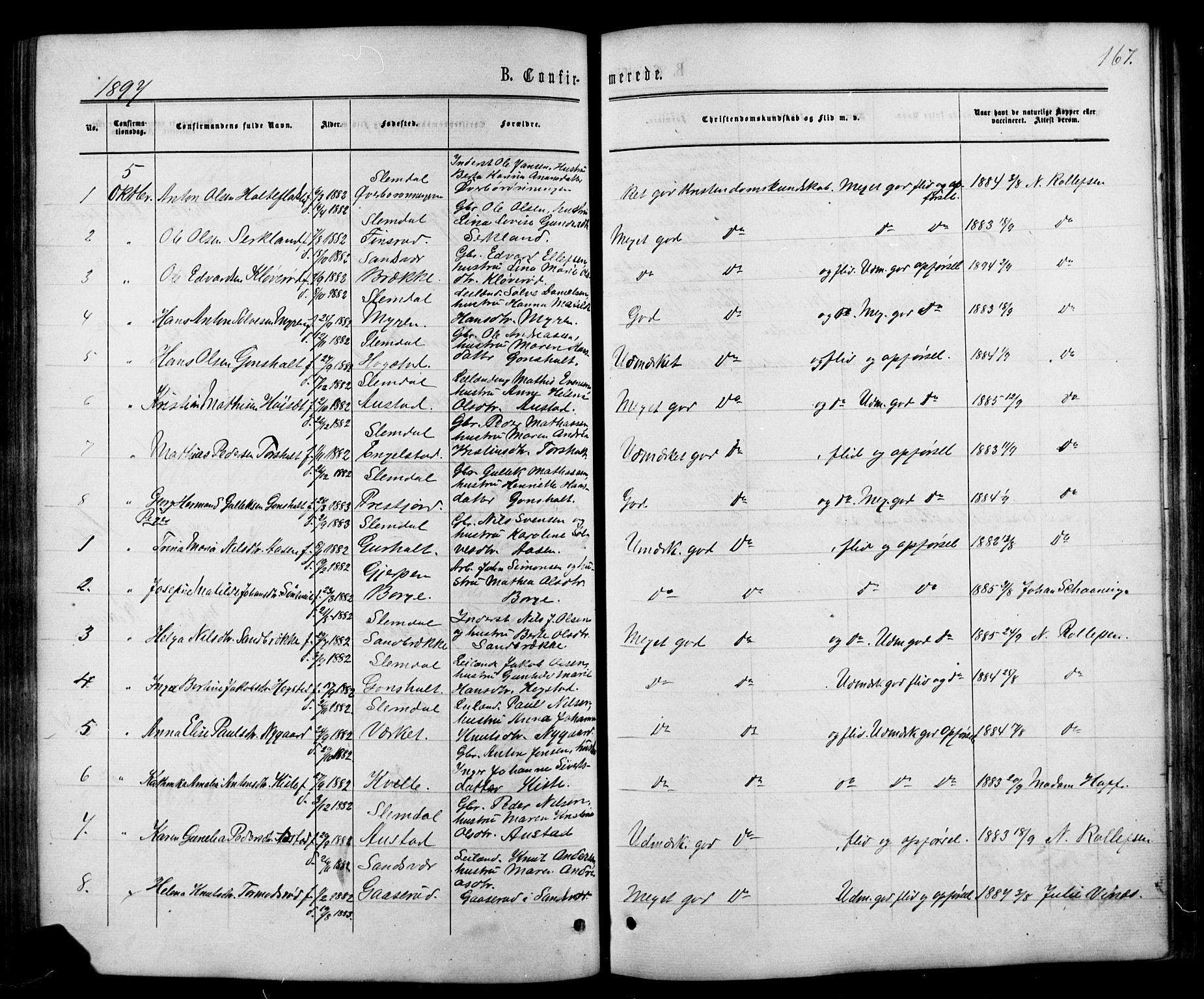 Siljan kirkebøker, SAKO/A-300/G/Ga/L0002: Parish register (copy) no. 2, 1864-1908, p. 167
