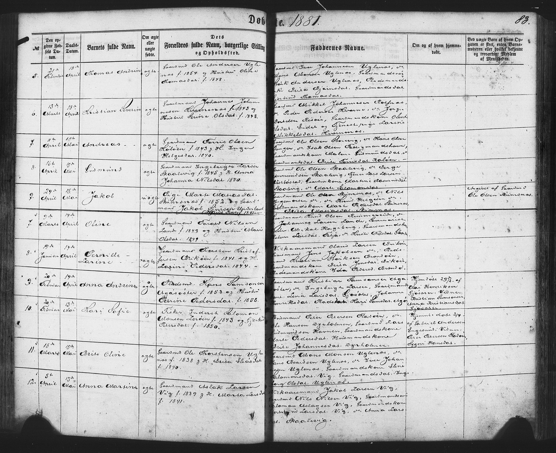 Fitjar sokneprestembete, AV/SAB-A-99926: Parish register (official) no. A 1, 1862-1881, p. 83