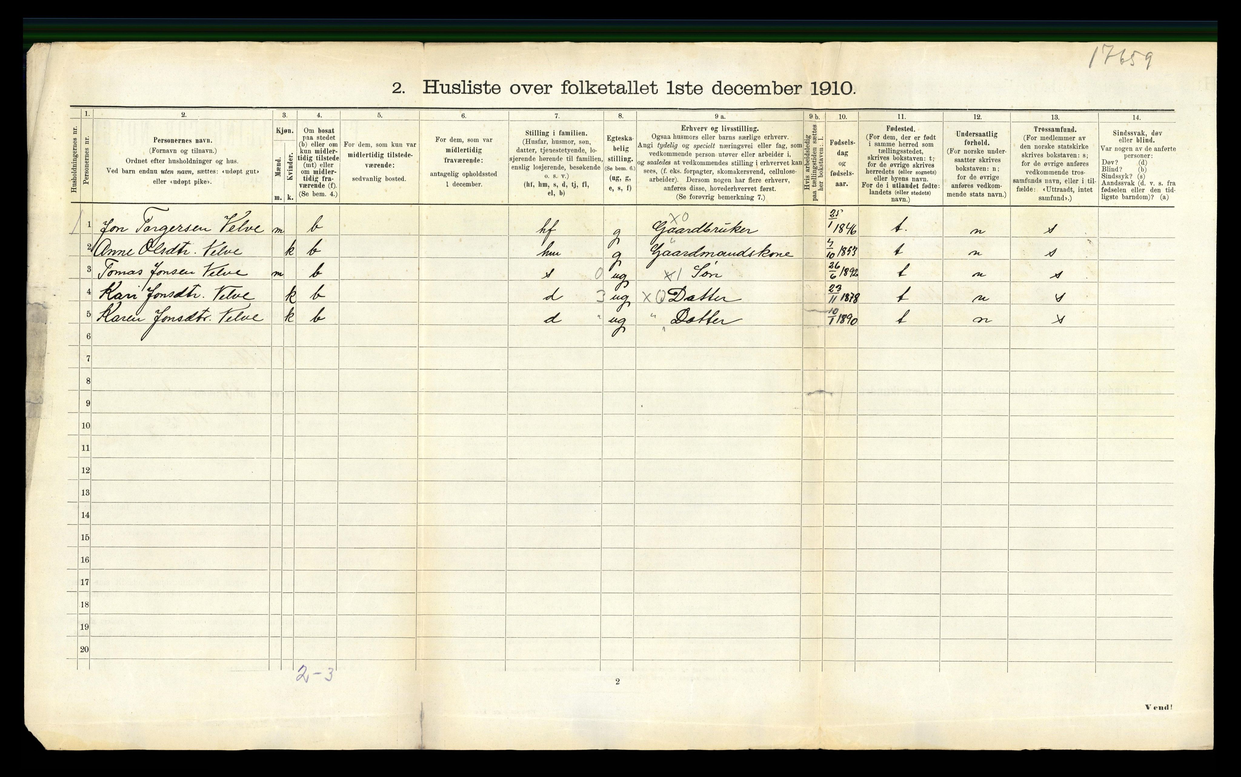 RA, 1910 census for Selbu, 1910, p. 853