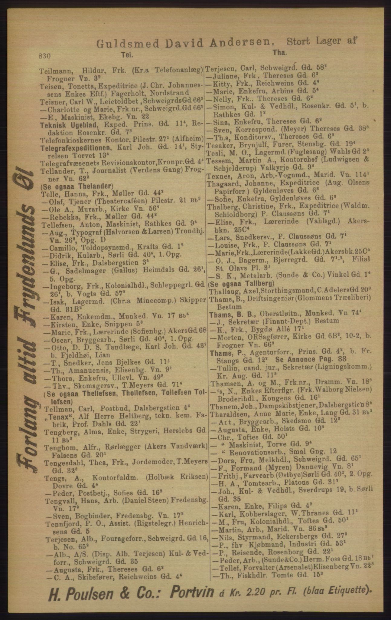 Kristiania/Oslo adressebok, PUBL/-, 1906, p. 830