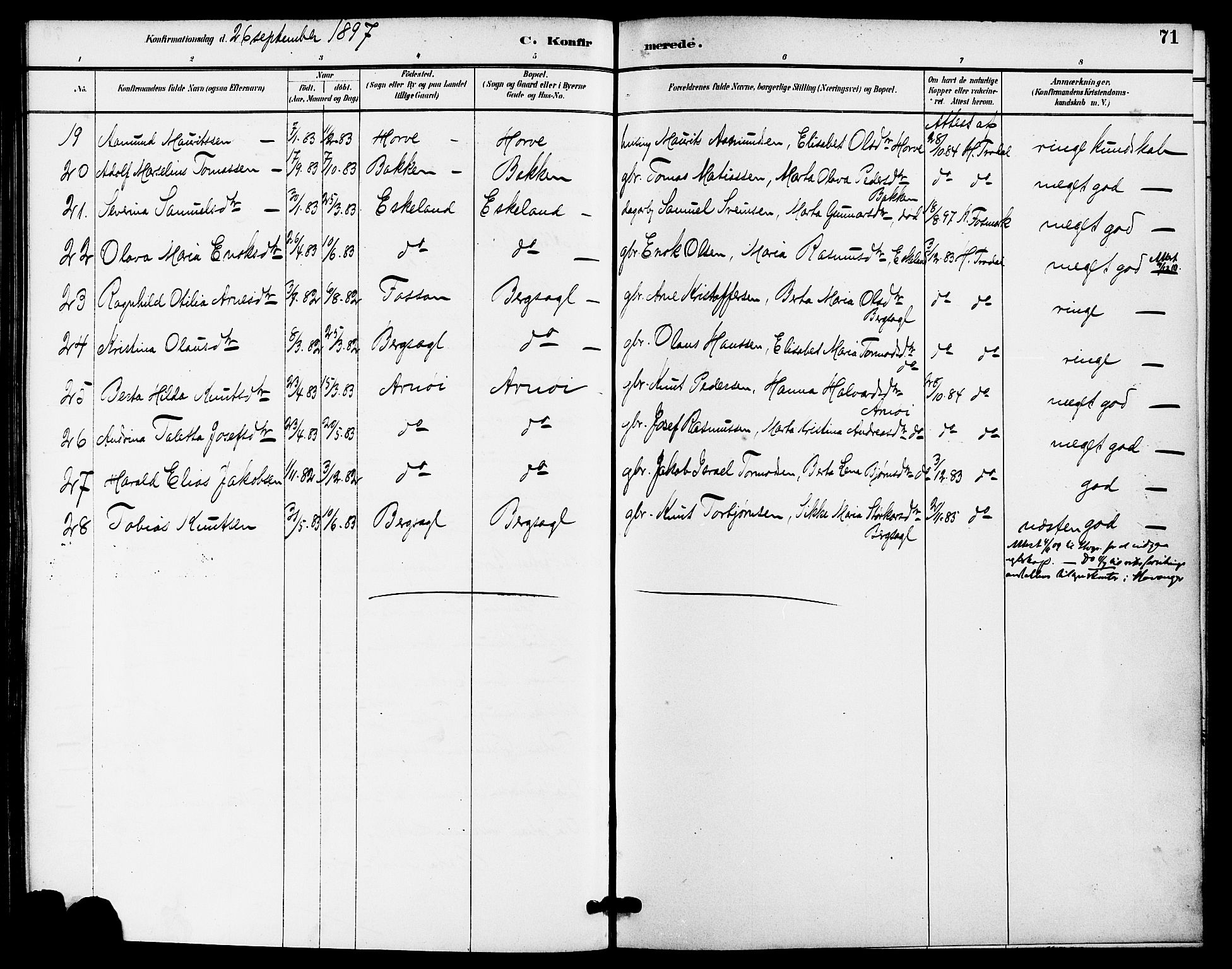 Høgsfjord sokneprestkontor, SAST/A-101624/H/Ha/Haa/L0005: Parish register (official) no. A 5, 1885-1897, p. 71