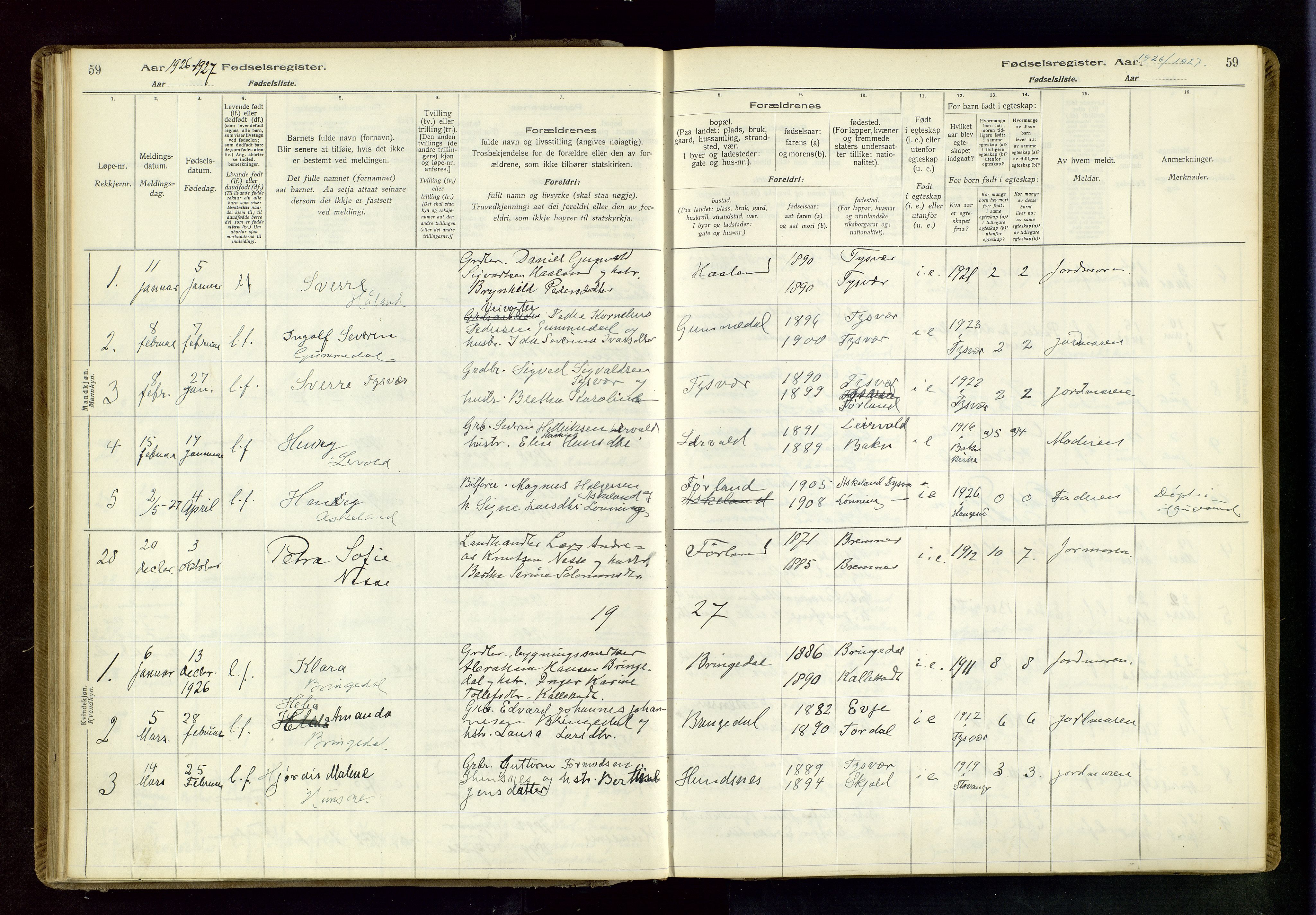 Tysvær sokneprestkontor, SAST/A -101864/I/Id/L0001: Birth register no. 1, 1916-1954, p. 59