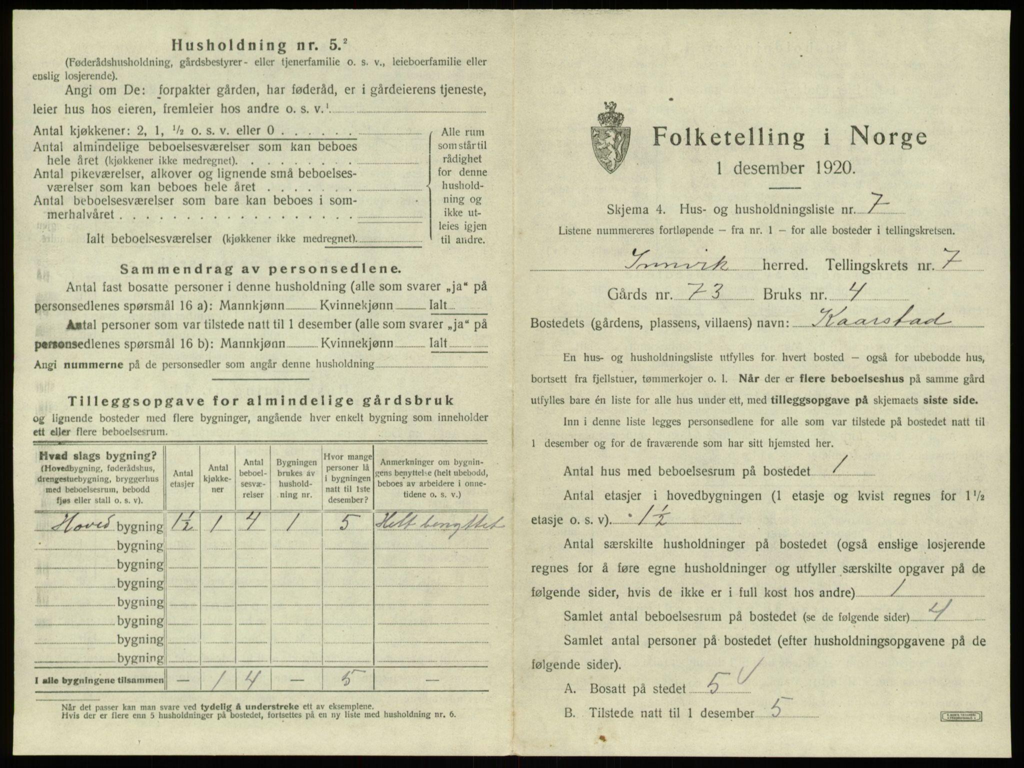 SAB, 1920 census for Innvik, 1920, p. 403