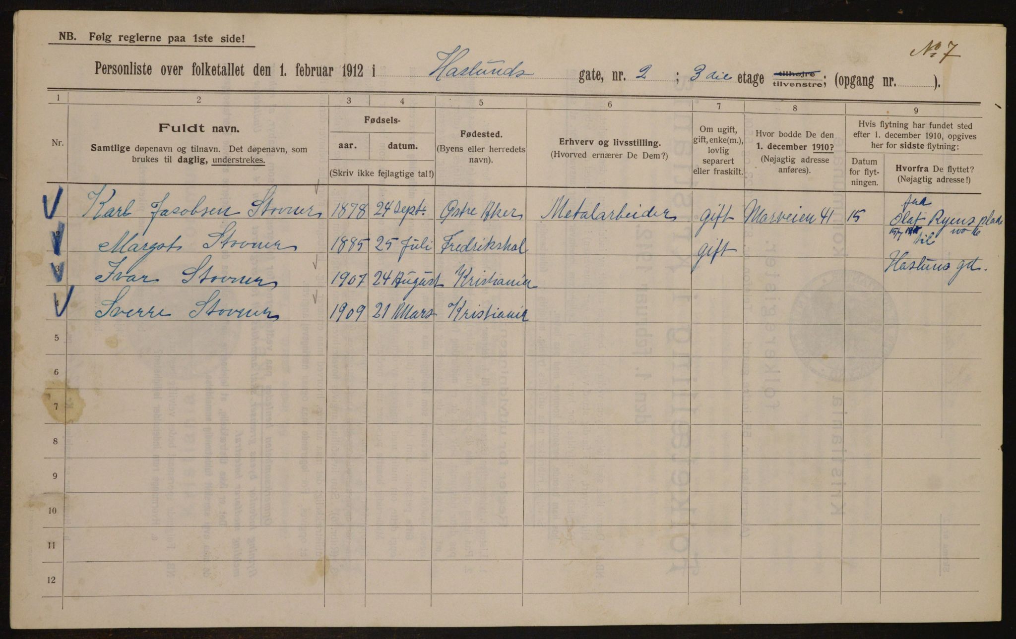 OBA, Municipal Census 1912 for Kristiania, 1912, p. 35284