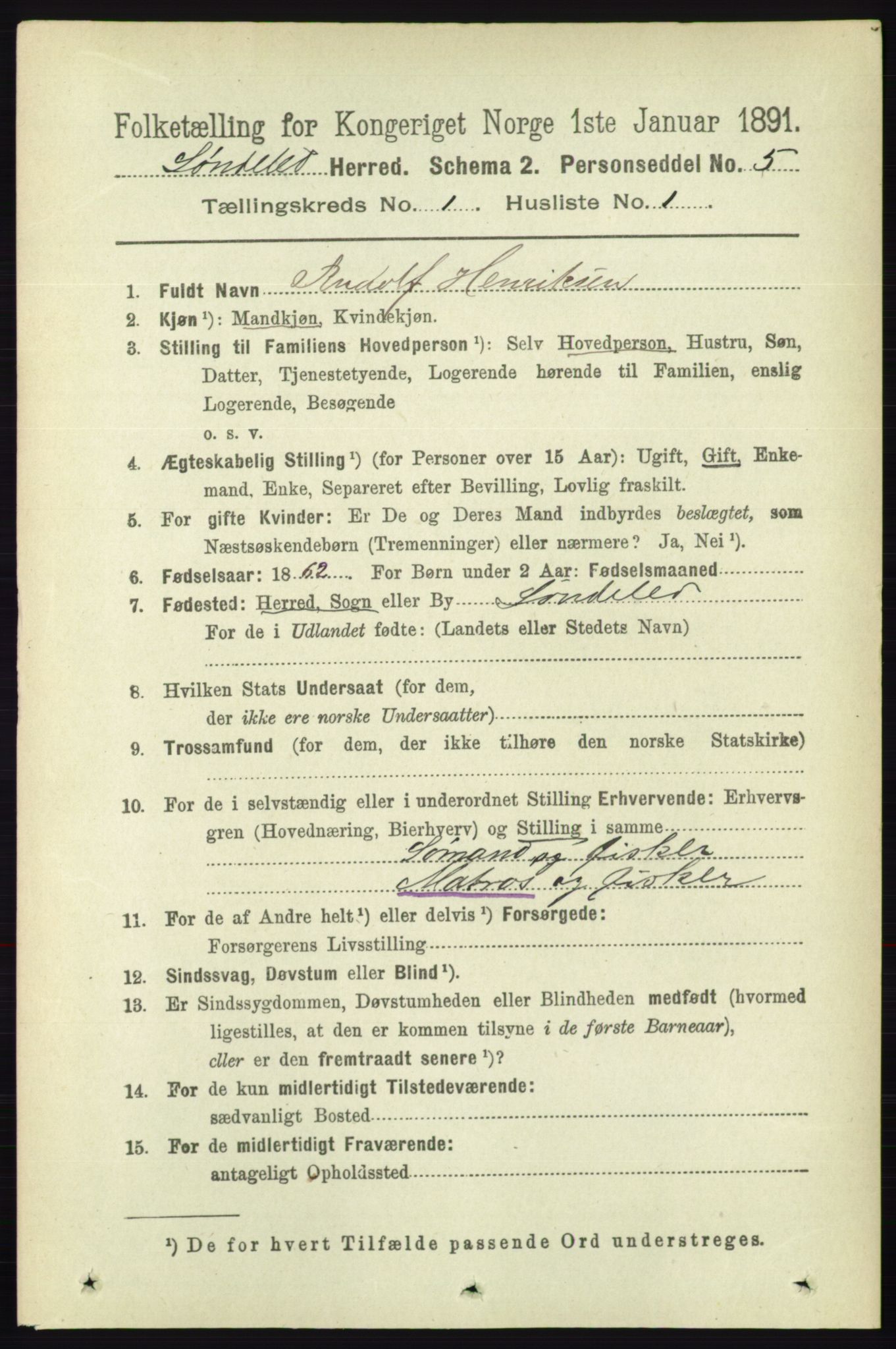 RA, 1891 census for 0913 Søndeled, 1891, p. 89