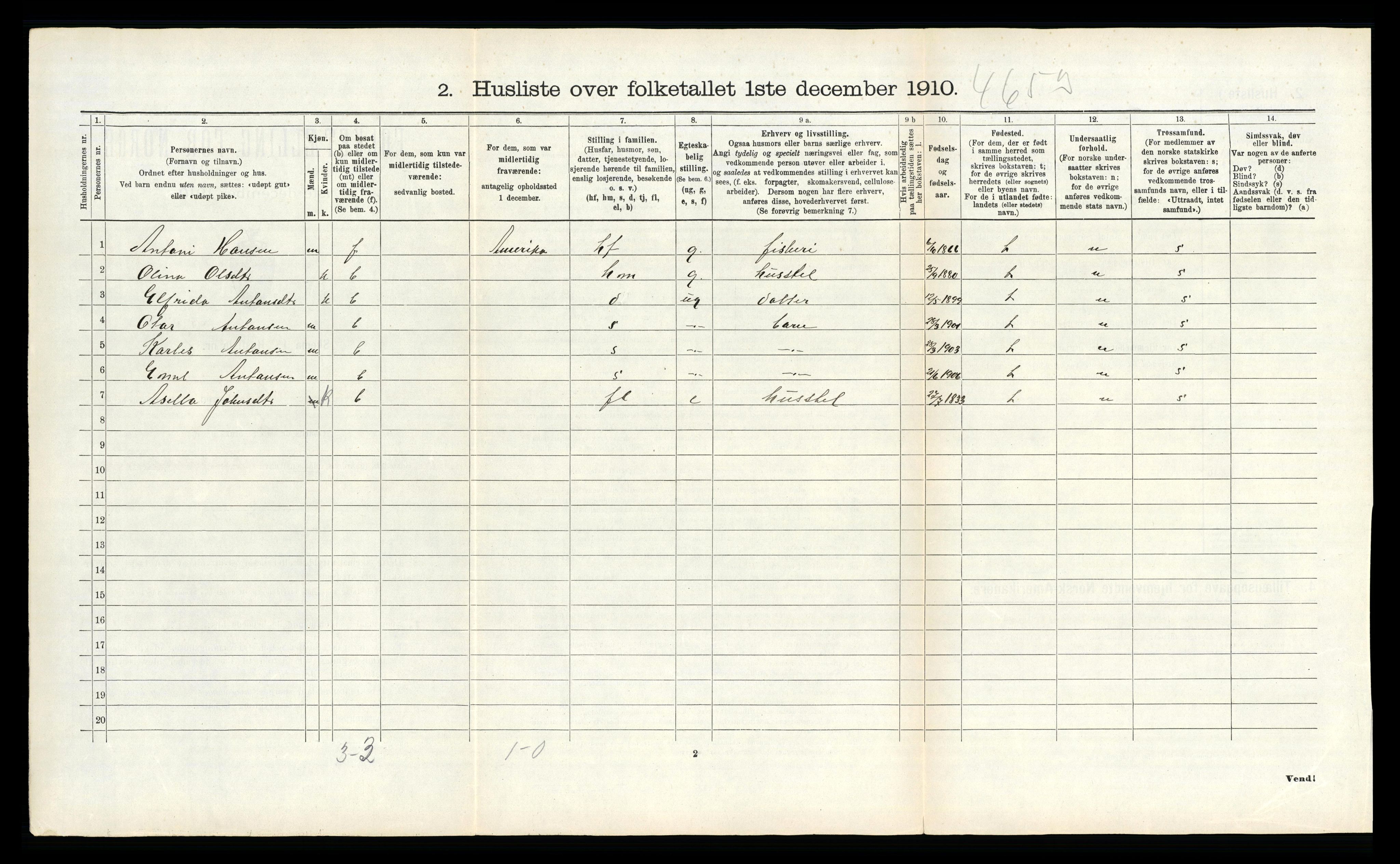 RA, 1910 census for Vega, 1910, p. 433