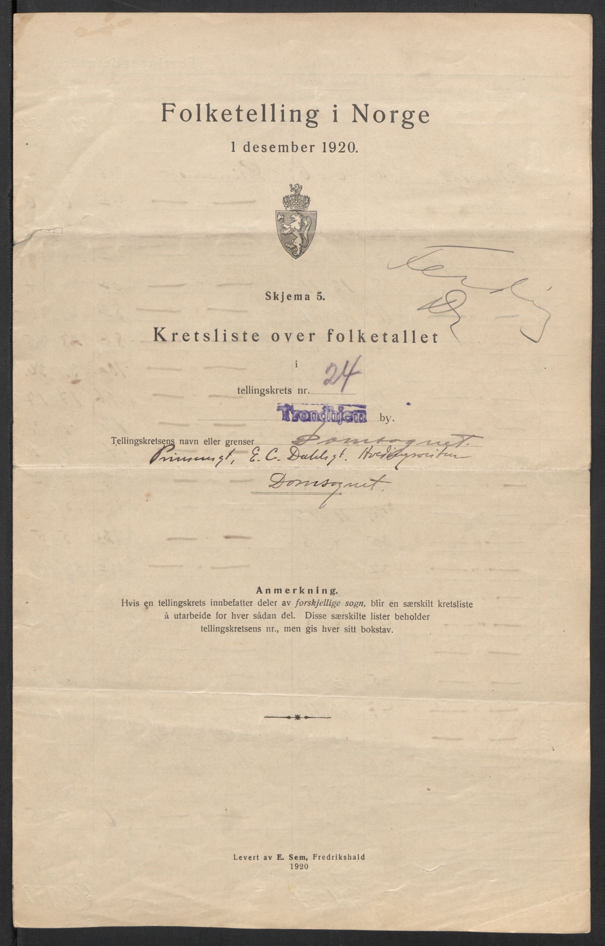 SAT, 1920 census for Trondheim, 1920, p. 86