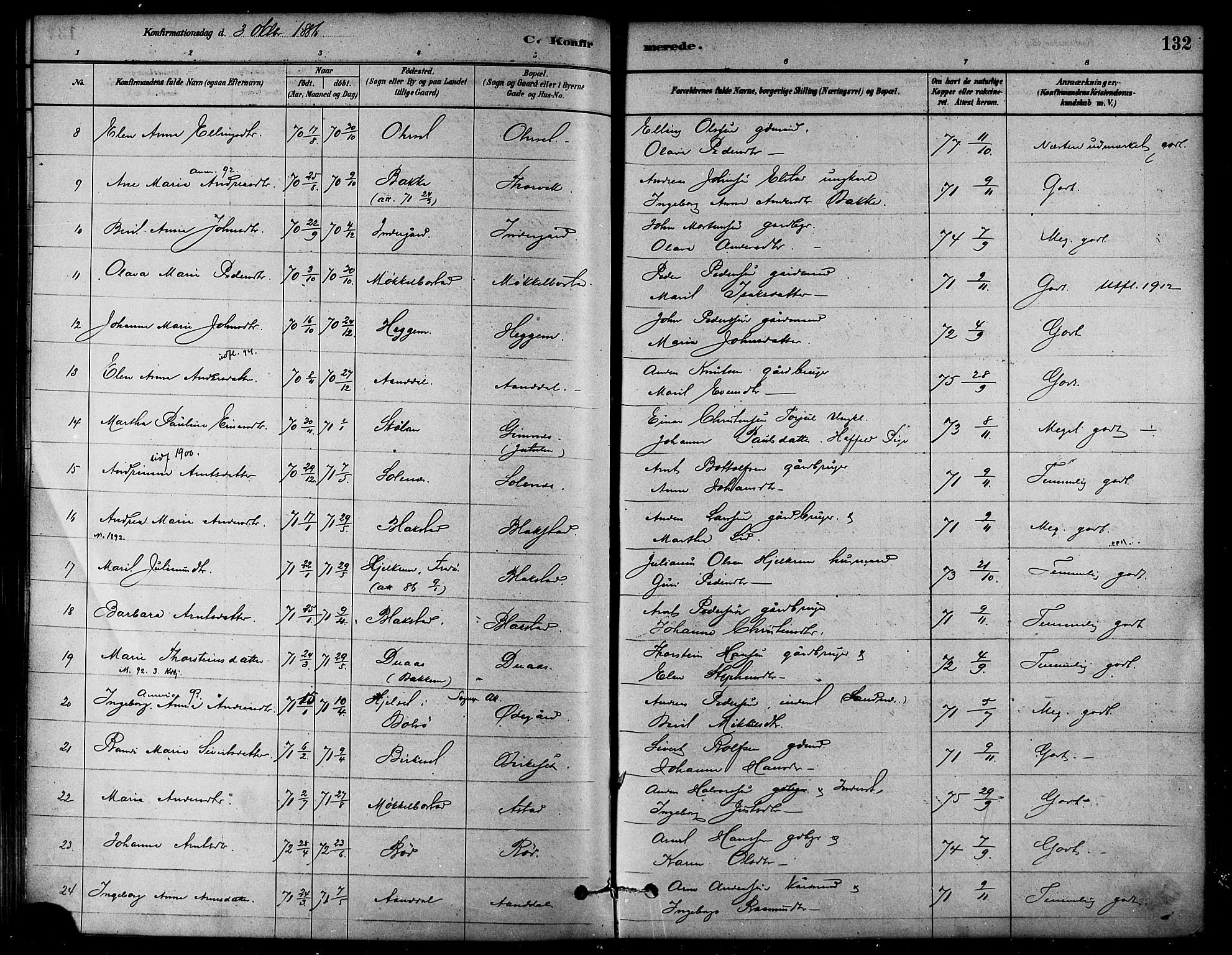 Ministerialprotokoller, klokkerbøker og fødselsregistre - Møre og Romsdal, AV/SAT-A-1454/584/L0967: Parish register (official) no. 584A07, 1879-1894, p. 132