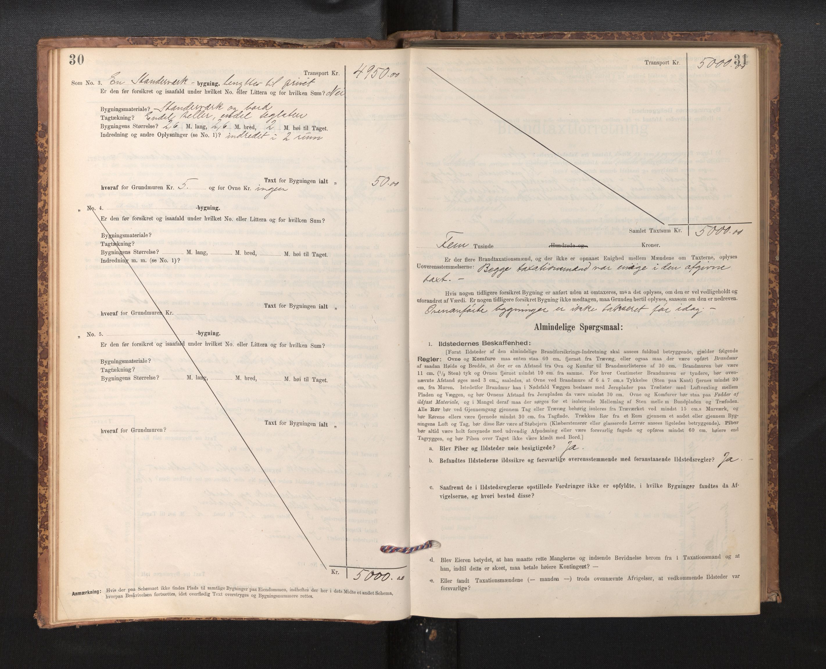 Lensmannen i Stord, SAB/A-35001/0012/L0002: Branntakstprotokoll, skjematakst, 1897-1922, p. 30-31