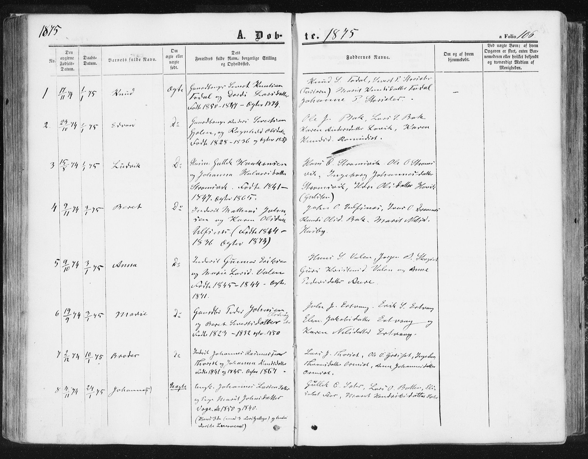 Ministerialprotokoller, klokkerbøker og fødselsregistre - Møre og Romsdal, AV/SAT-A-1454/578/L0905: Parish register (official) no. 578A04, 1859-1877, p. 106