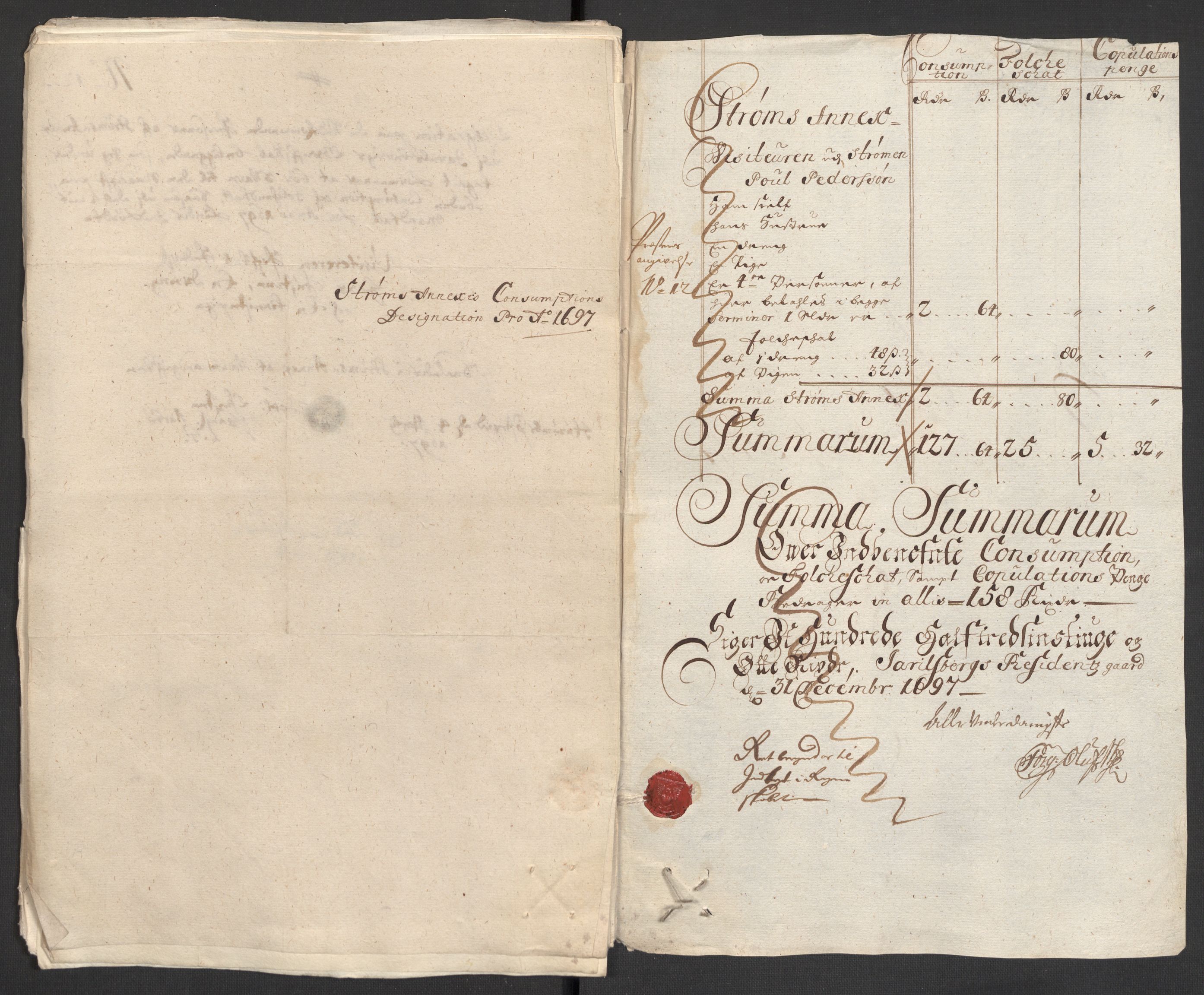 Rentekammeret inntil 1814, Reviderte regnskaper, Fogderegnskap, AV/RA-EA-4092/R32/L1868: Fogderegnskap Jarlsberg grevskap, 1697-1699, p. 40