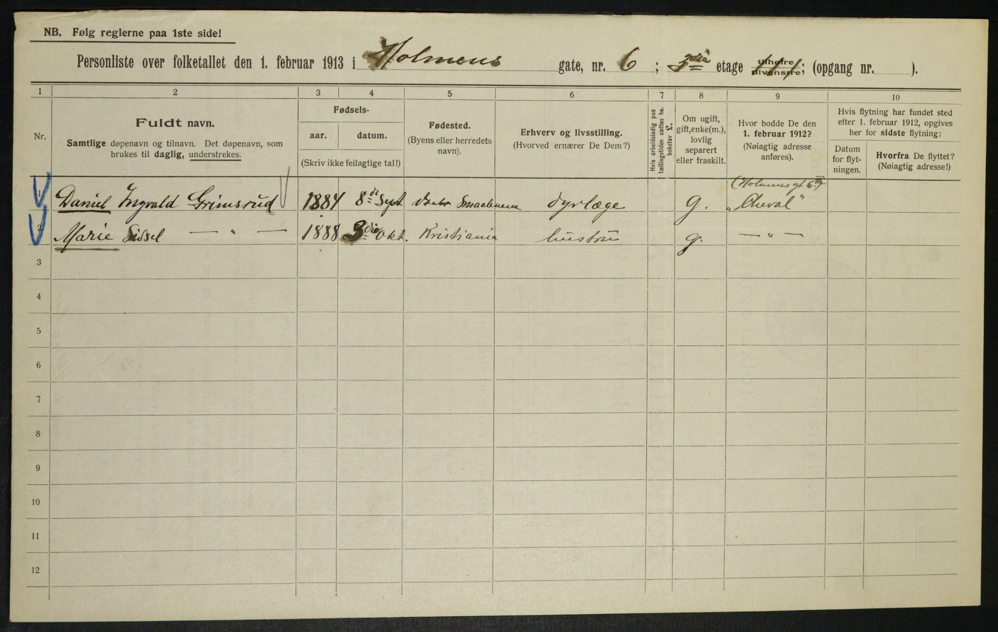 OBA, Municipal Census 1913 for Kristiania, 1913, p. 40695