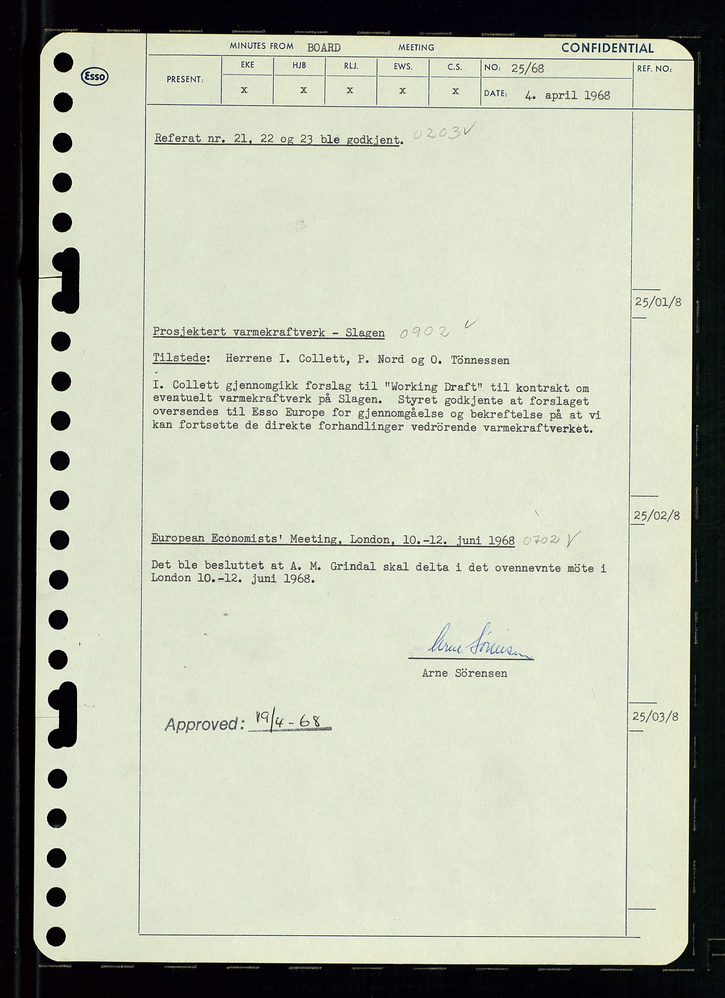 Pa 0982 - Esso Norge A/S, AV/SAST-A-100448/A/Aa/L0002/0004: Den administrerende direksjon Board minutes (styrereferater) / Den administrerende direksjon Board minutes (styrereferater), 1968, p. 42