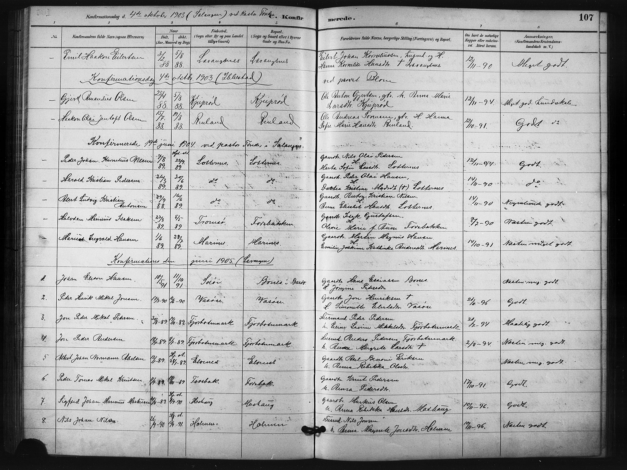 Salangen sokneprestembete, SATØ/S-1324/H/Ha/L0001klokker: Parish register (copy) no. 1, 1893-1910, p. 107