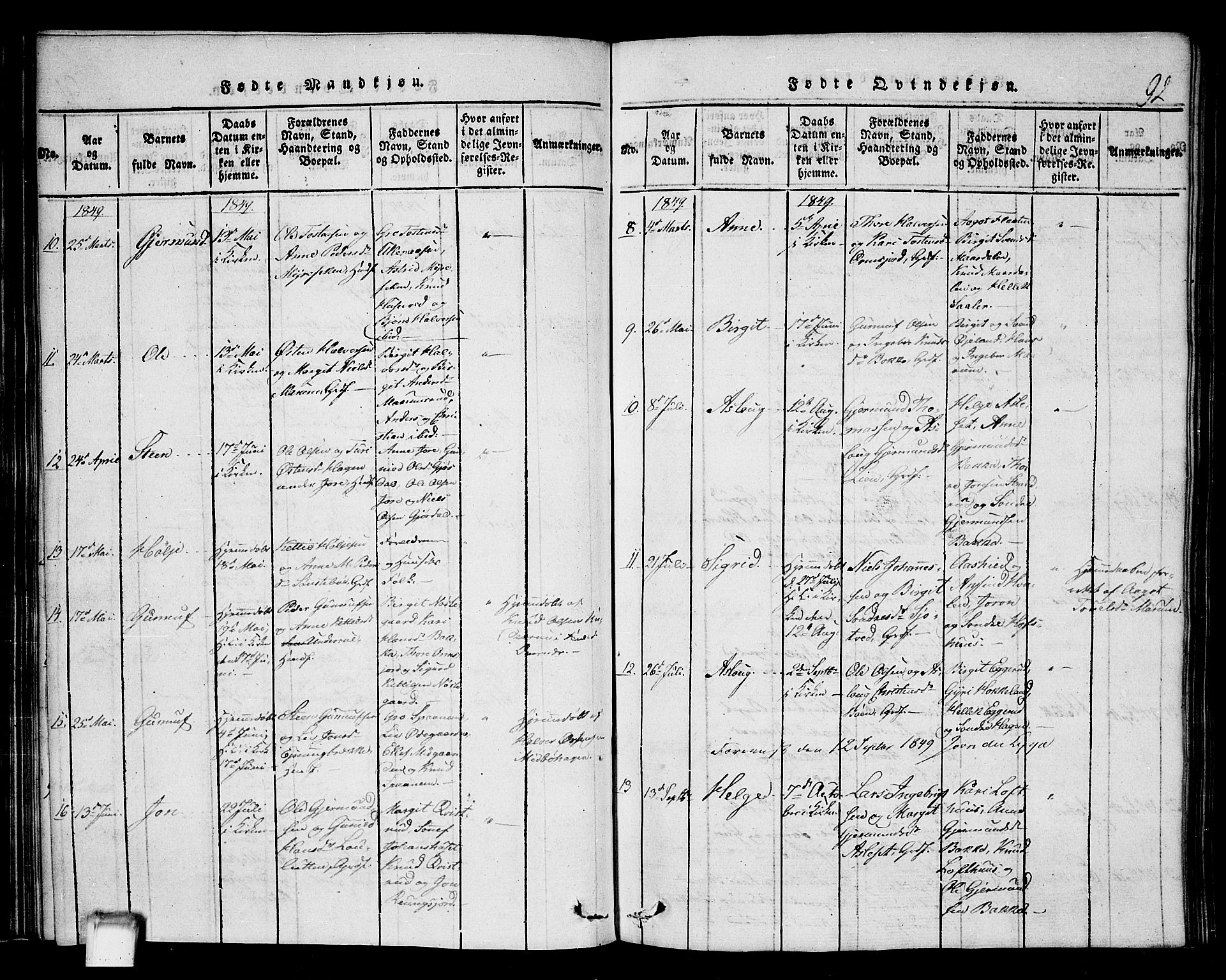 Tinn kirkebøker, AV/SAKO-A-308/G/Gb/L0001: Parish register (copy) no. II 1 /2, 1837-1850, p. 92