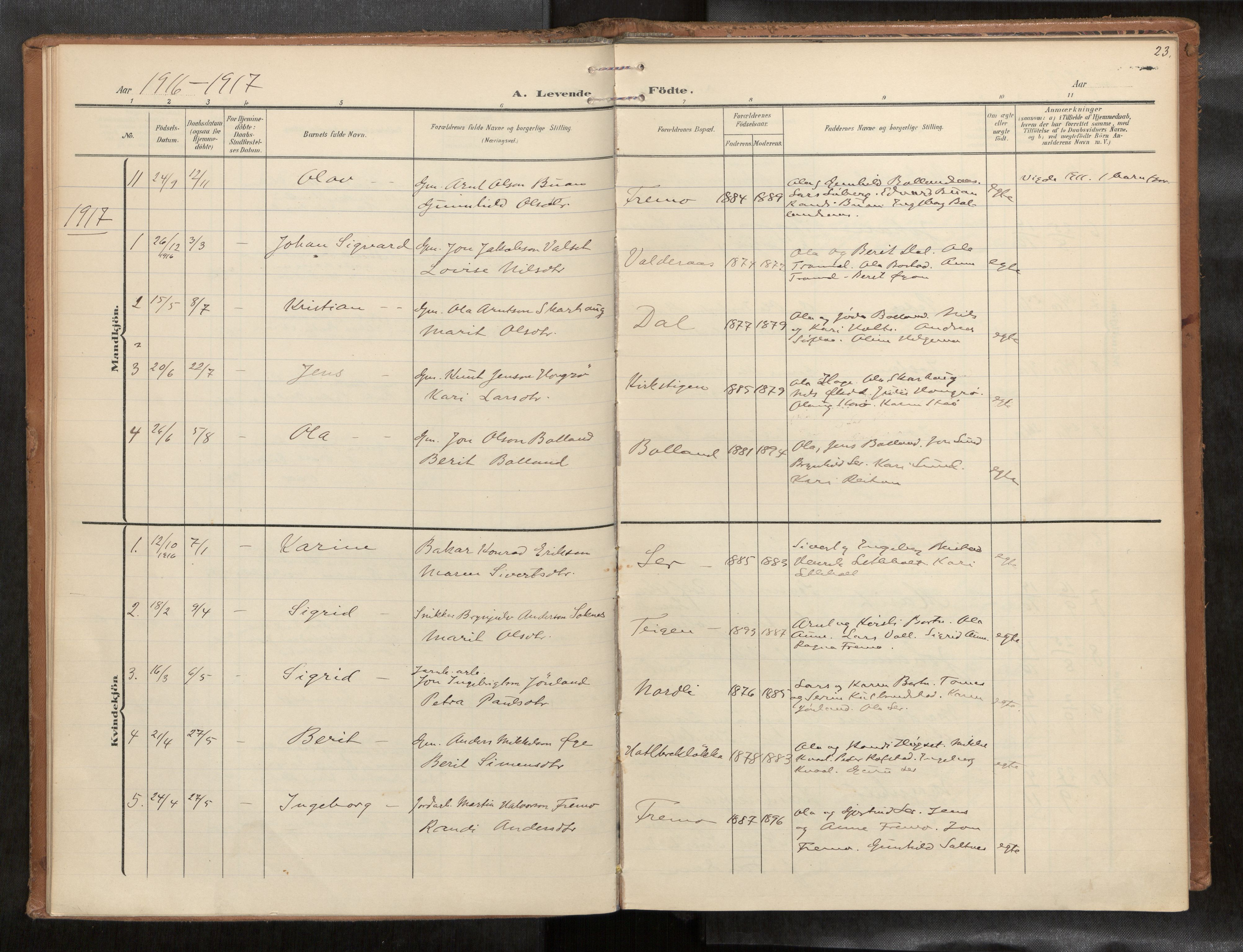 Ministerialprotokoller, klokkerbøker og fødselsregistre - Sør-Trøndelag, SAT/A-1456/693/L1119b: Parish register (official) no. 693A02, 1906-1936, p. 23