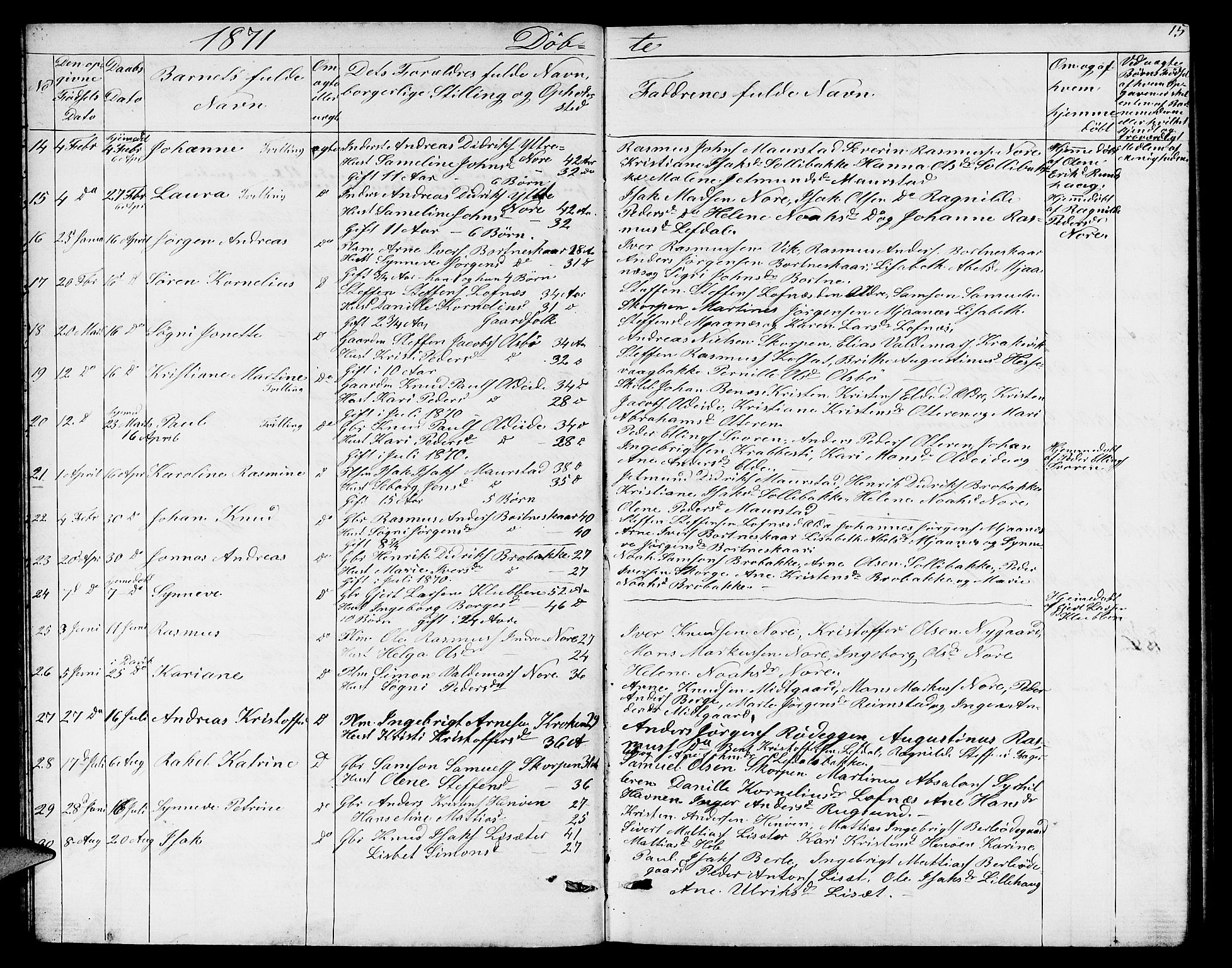 Davik sokneprestembete, AV/SAB-A-79701/H/Hab/Habc/L0001: Parish register (copy) no. C 1, 1866-1888, p. 15