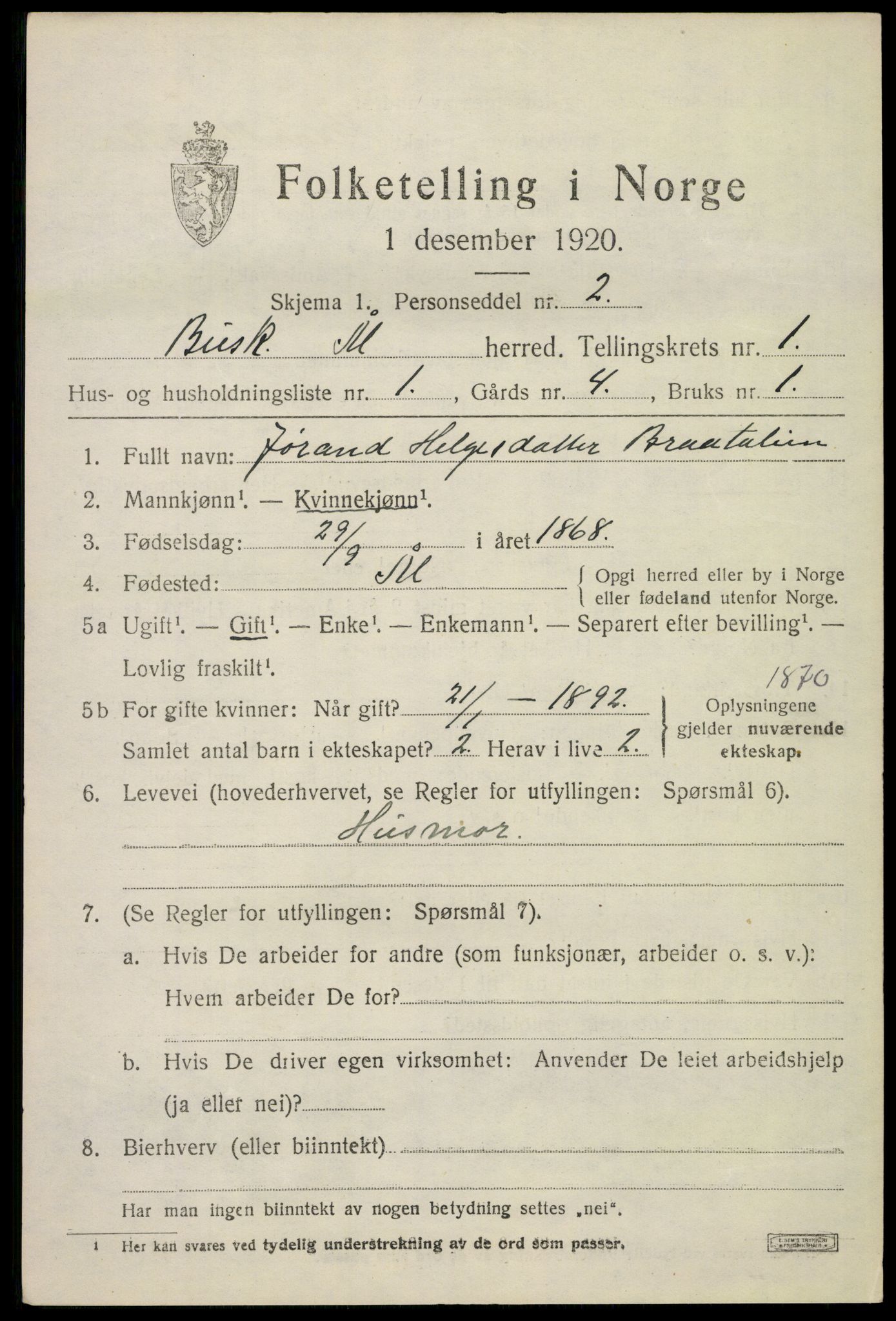 SAKO, 1920 census for Ål, 1920, p. 1400