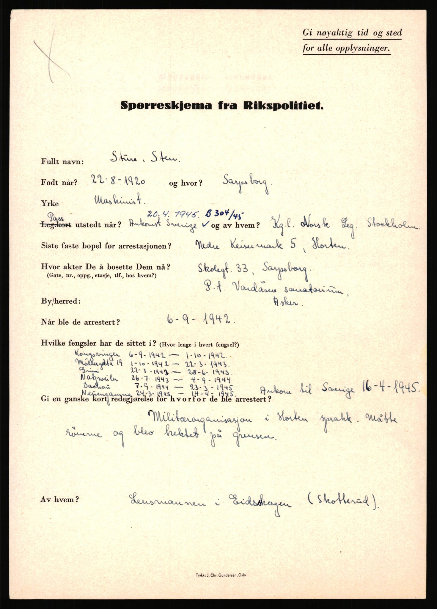 Rikspolitisjefen, AV/RA-S-1560/L/L0015: Scharff, Carlo Max - Stephensen, Gudrun, 1940-1945, p. 1111