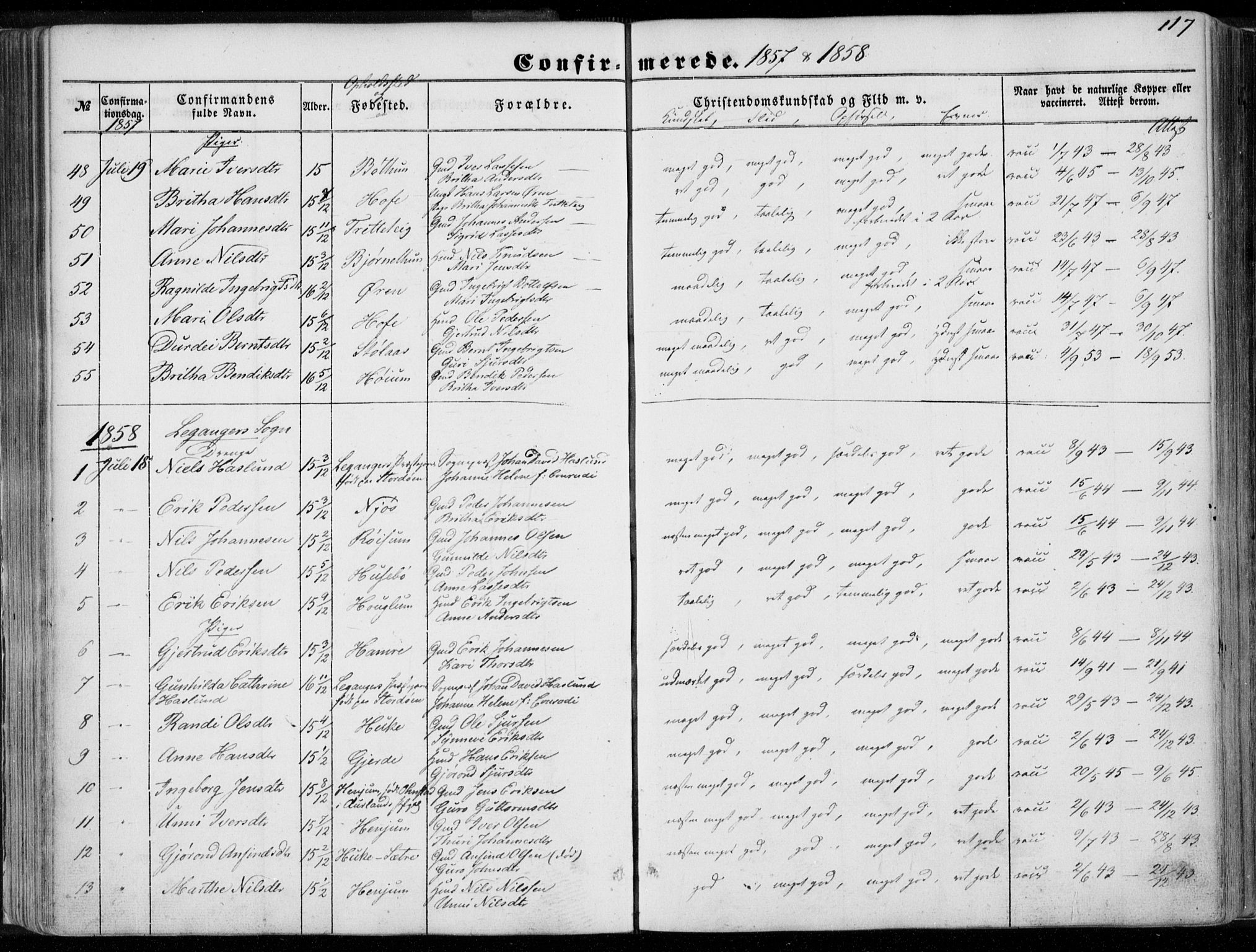 Leikanger sokneprestembete, SAB/A-81001: Parish register (official) no. A 8, 1852-1868, p. 117