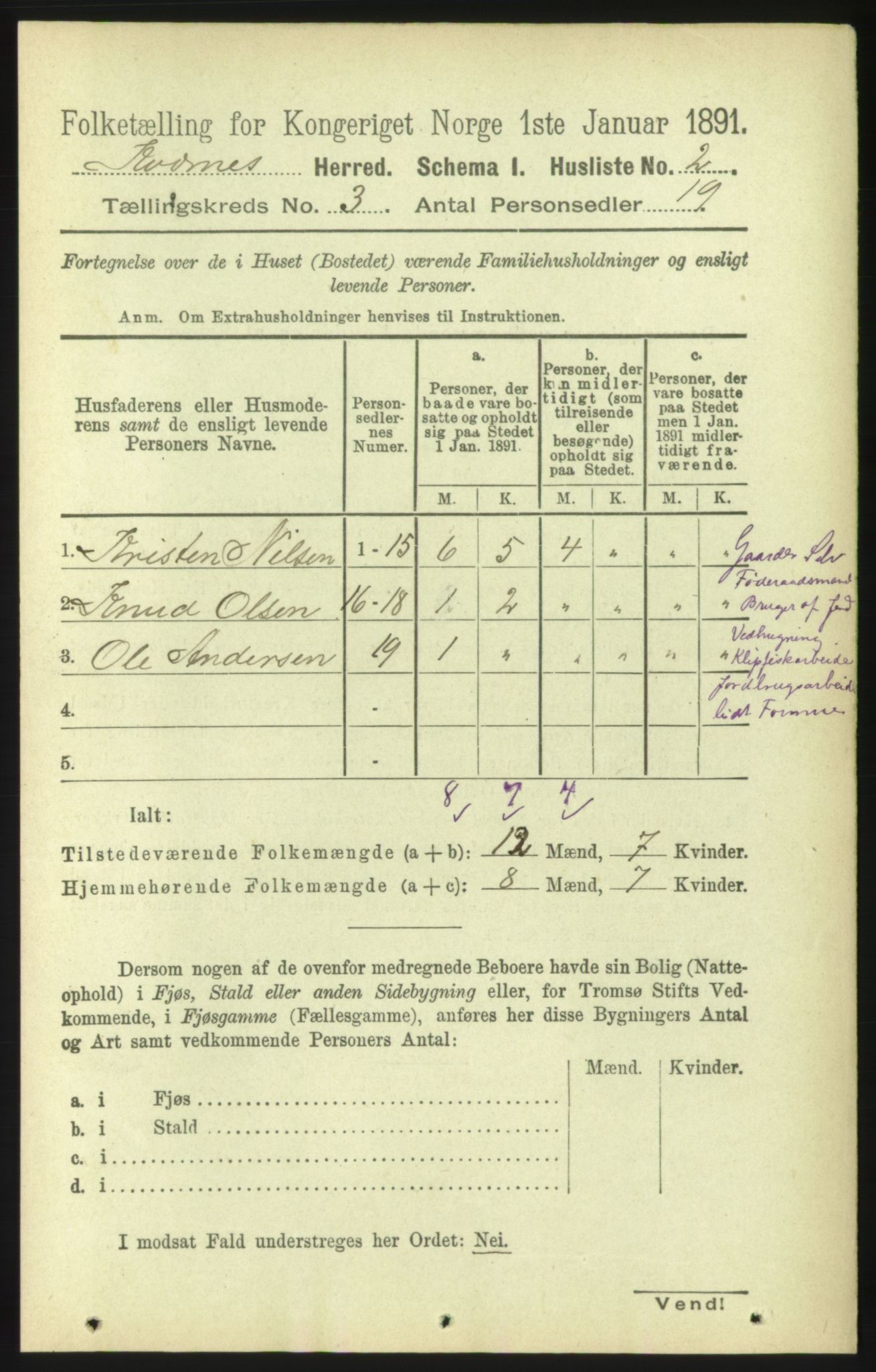 RA, 1891 census for 1553 Kvernes, 1891, p. 945