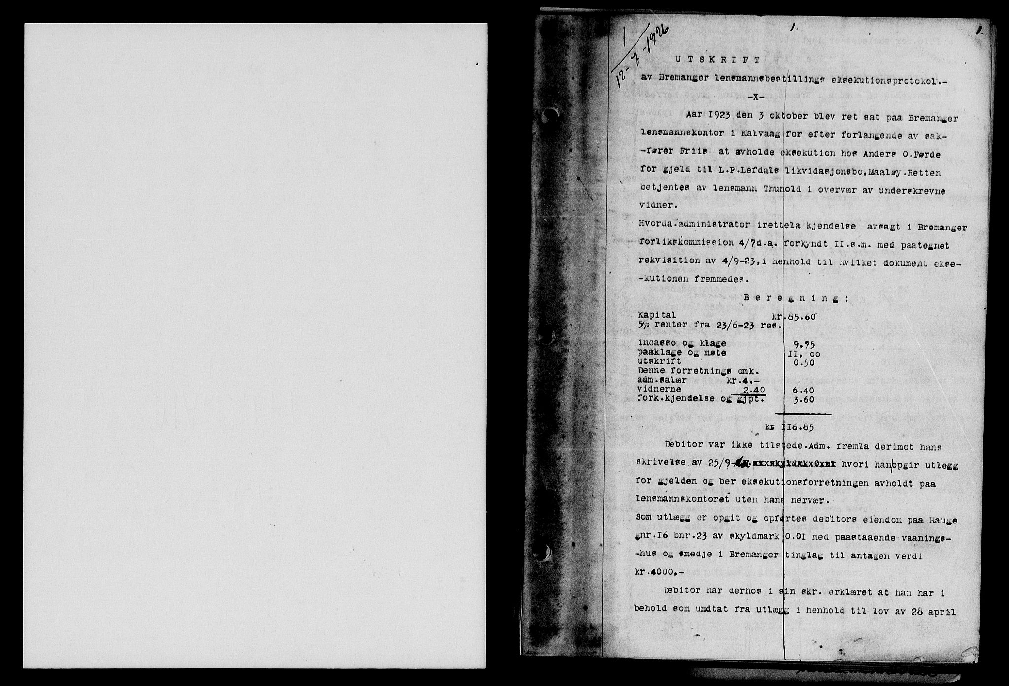 Sunnfjord tingrett, SAB/A-3201/1/G/Gb/Gba/L0045: Mortgage book no. II.B.45, 1926-1927, p. 0-1