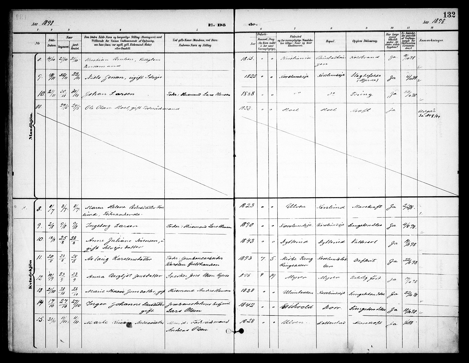 Eidsvoll prestekontor Kirkebøker, SAO/A-10888/F/Fb/L0003: Parish register (official) no. II 3, 1898-1909, p. 132