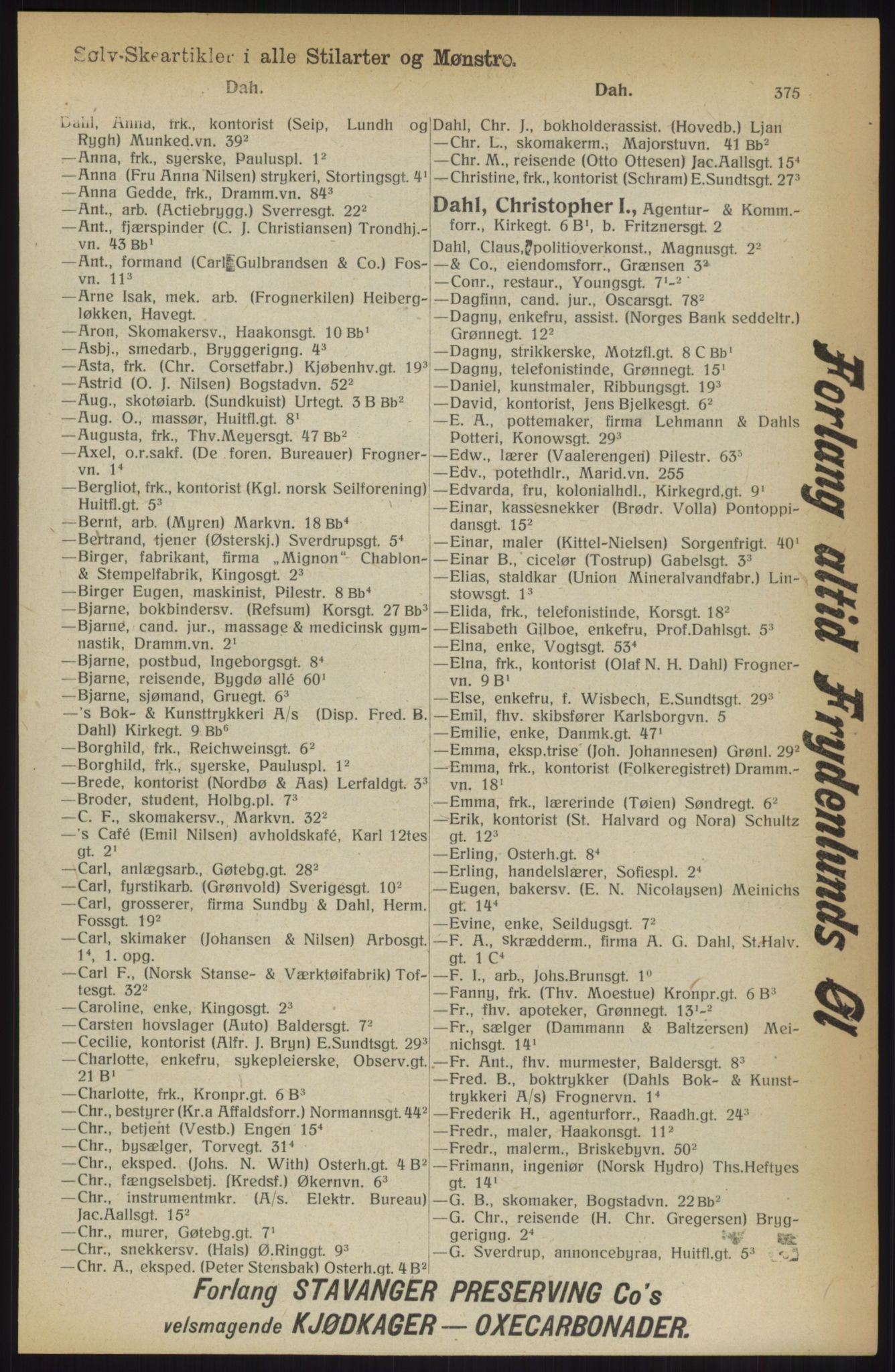 Kristiania/Oslo adressebok, PUBL/-, 1914, p. 375