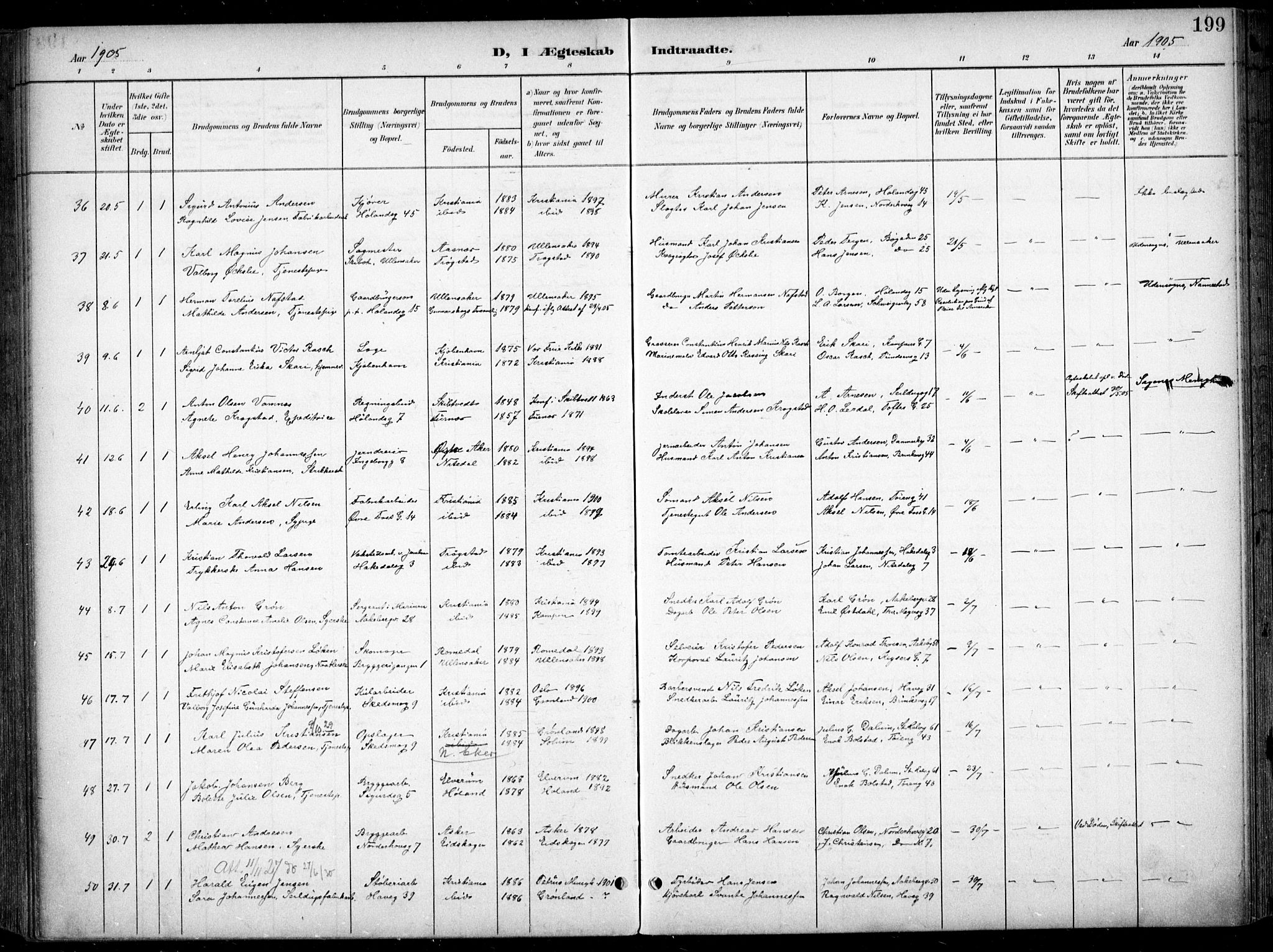 Kampen prestekontor Kirkebøker, SAO/A-10853/F/Fa/L0009: Parish register (official) no. I 9, 1899-1911, p. 199
