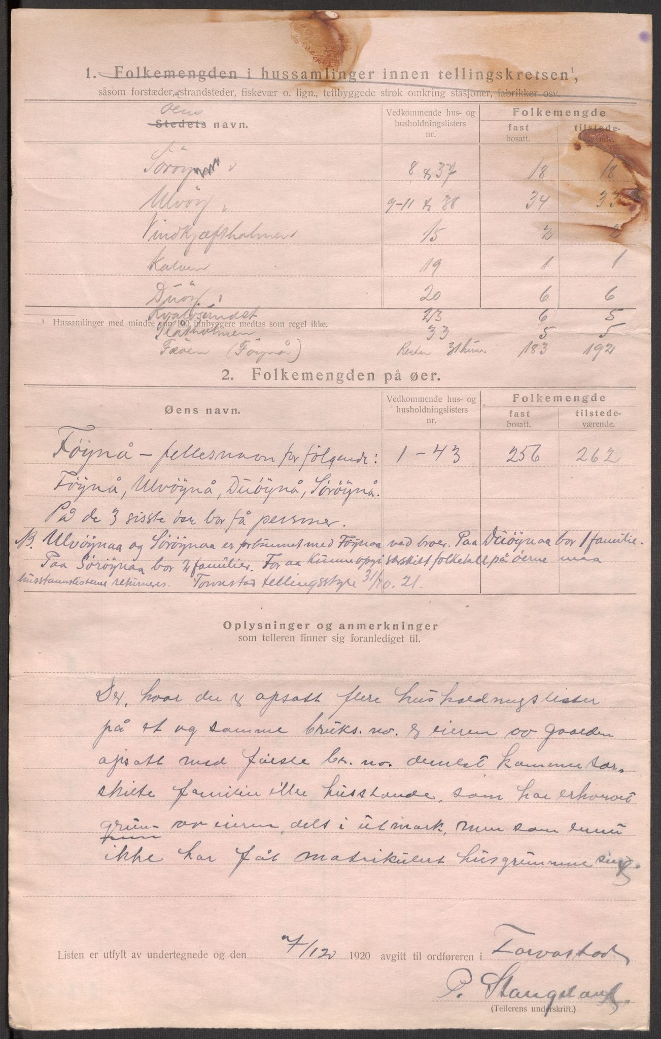 SAST, 1920 census for Torvastad, 1920, p. 29