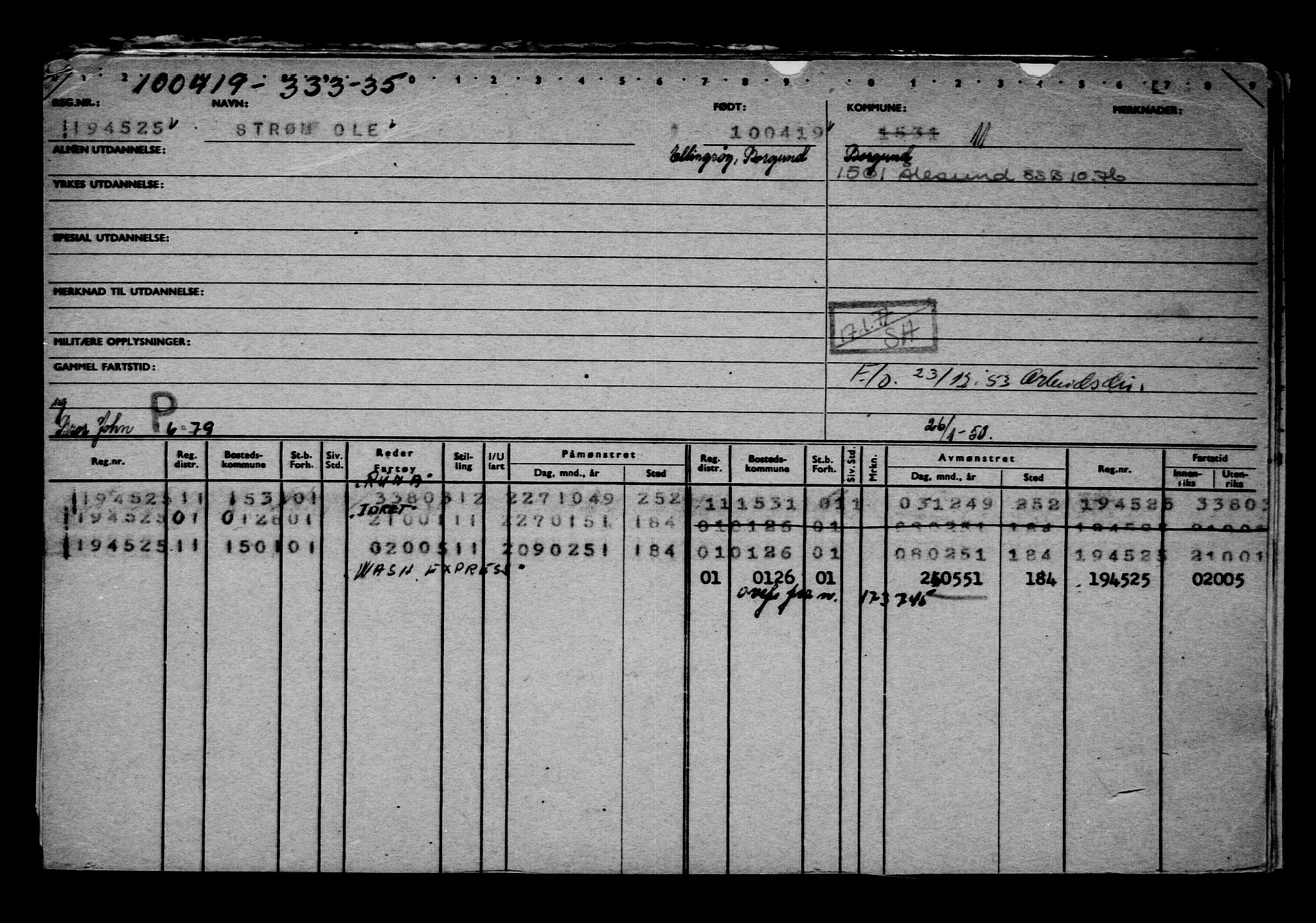 Direktoratet for sjømenn, AV/RA-S-3545/G/Gb/L0167: Hovedkort, 1919, p. 707