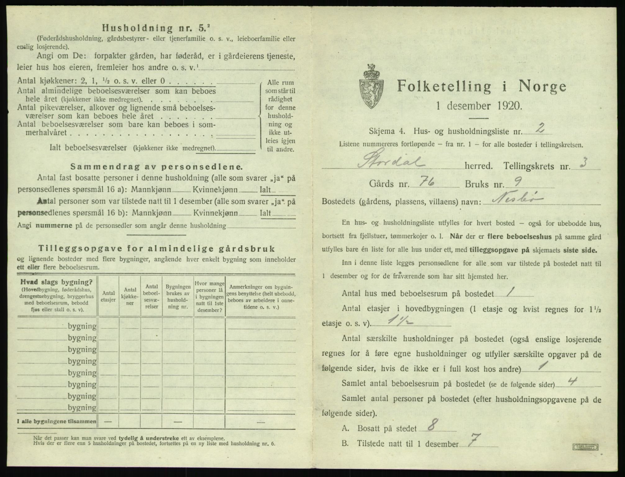 SAT, 1920 census for Stordal, 1920, p. 104