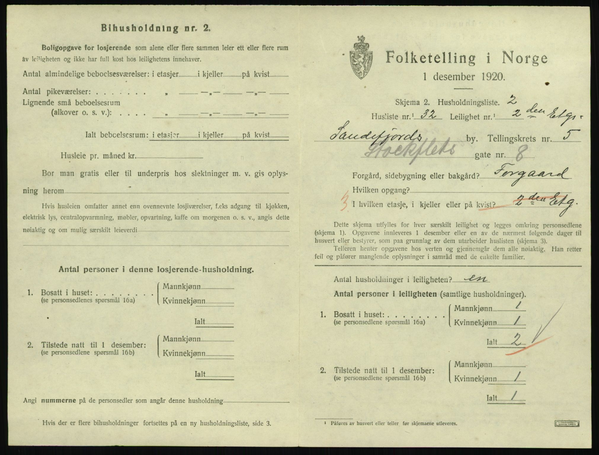 SAKO, 1920 census for Sandefjord, 1920, p. 2518