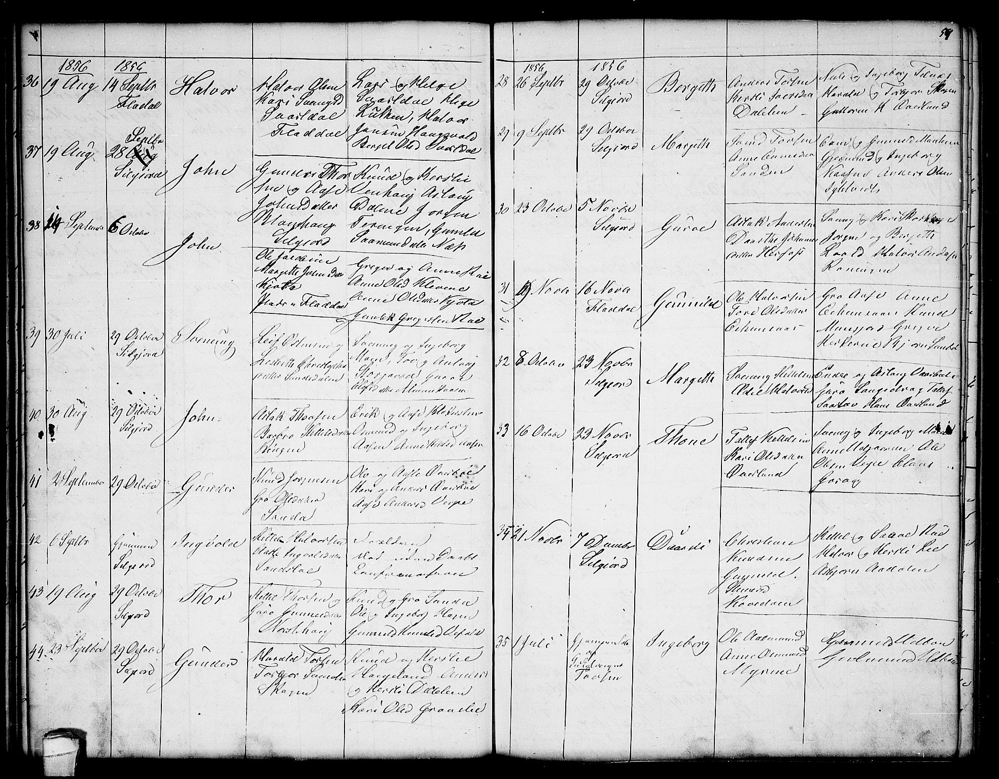 Seljord kirkebøker, SAKO/A-20/G/Ga/L0002: Parish register (copy) no. I 2, 1838-1866, p. 57