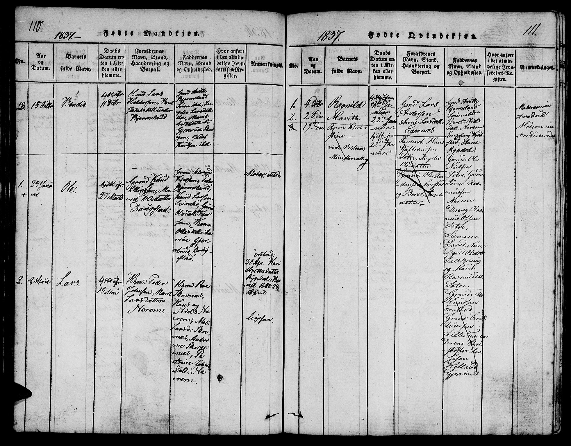 Ministerialprotokoller, klokkerbøker og fødselsregistre - Møre og Romsdal, AV/SAT-A-1454/541/L0544: Parish register (official) no. 541A01, 1818-1847, p. 110-111