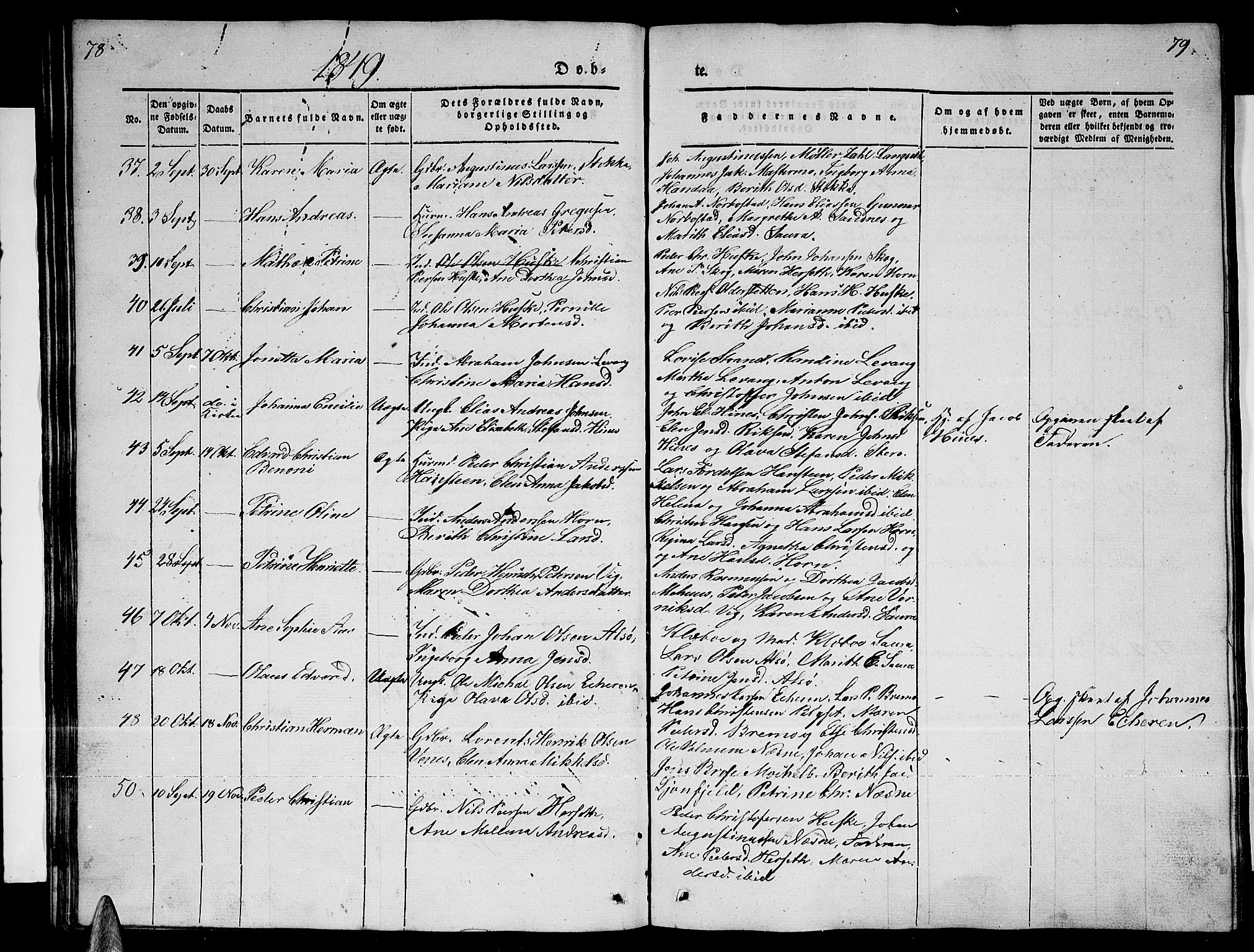 Ministerialprotokoller, klokkerbøker og fødselsregistre - Nordland, AV/SAT-A-1459/838/L0555: Parish register (copy) no. 838C02, 1842-1861, p. 78-79