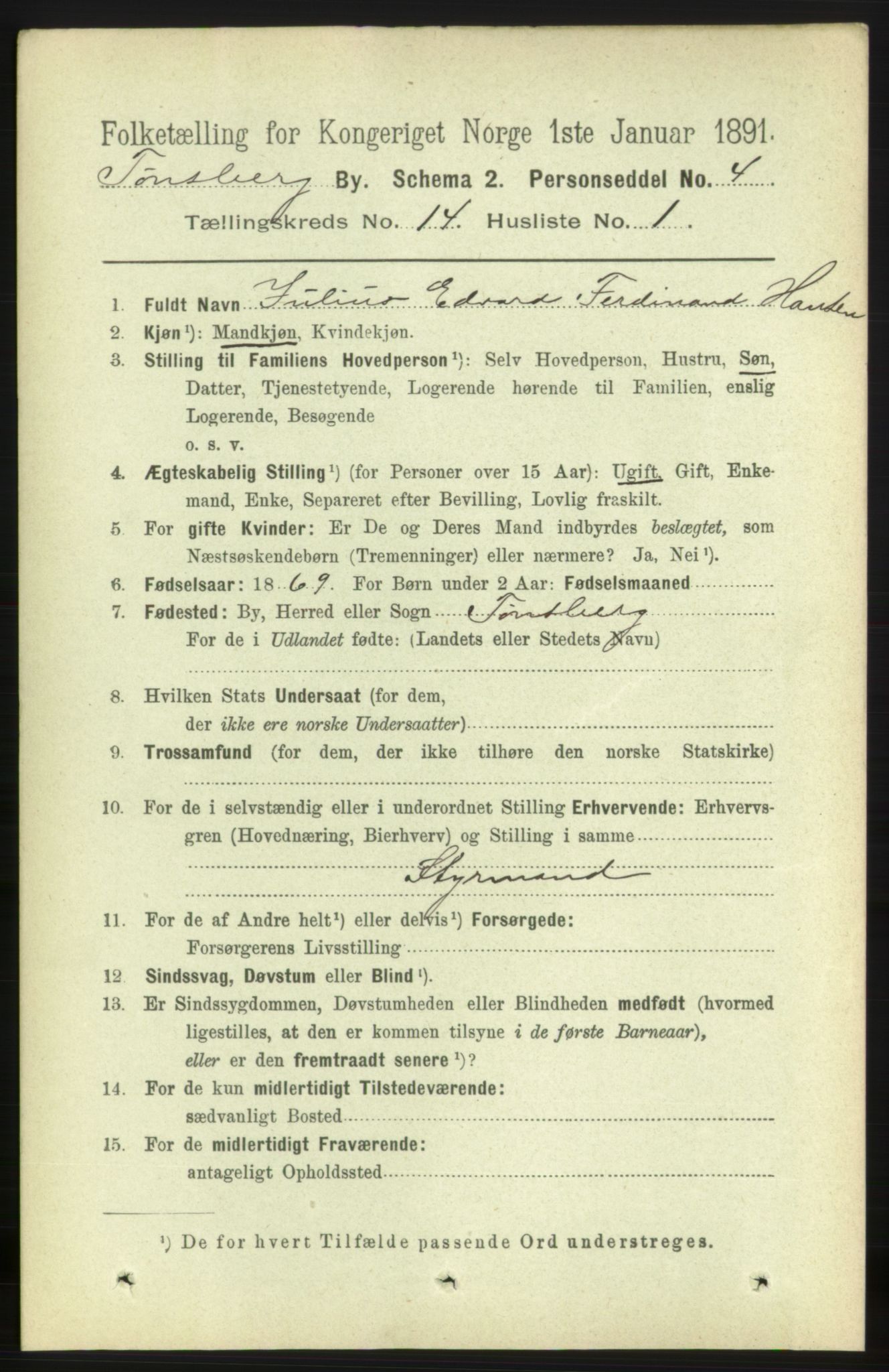 RA, 1891 census for 0705 Tønsberg, 1891, p. 4516