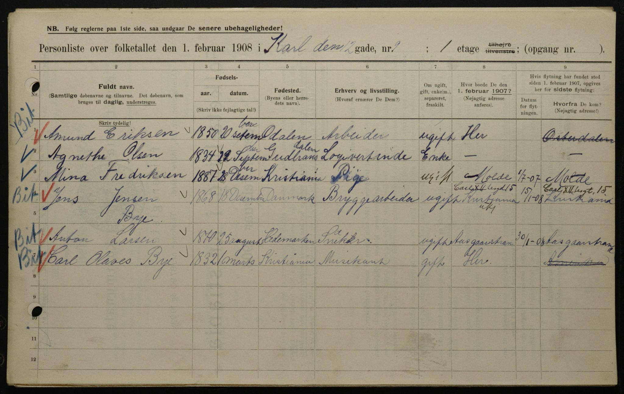 OBA, Municipal Census 1908 for Kristiania, 1908, p. 43869