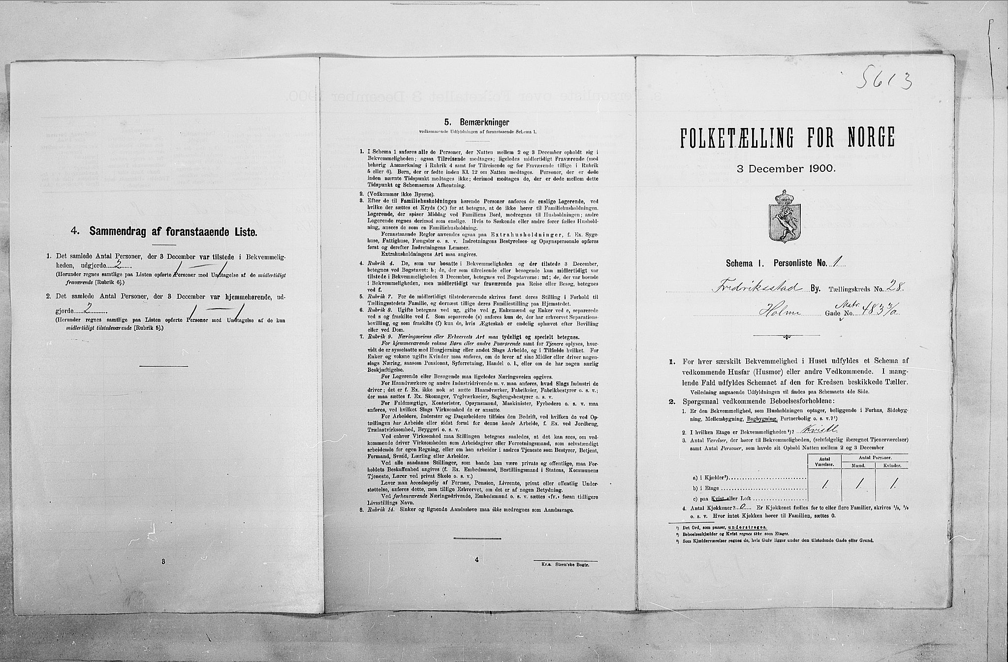 SAO, 1900 census for Fredrikstad, 1900